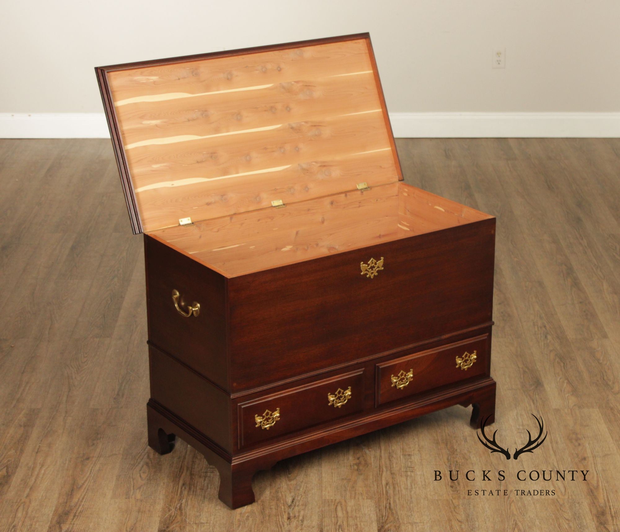 Mahogany Chippendale Style Cedar Lined Blanket Chest With Drawers