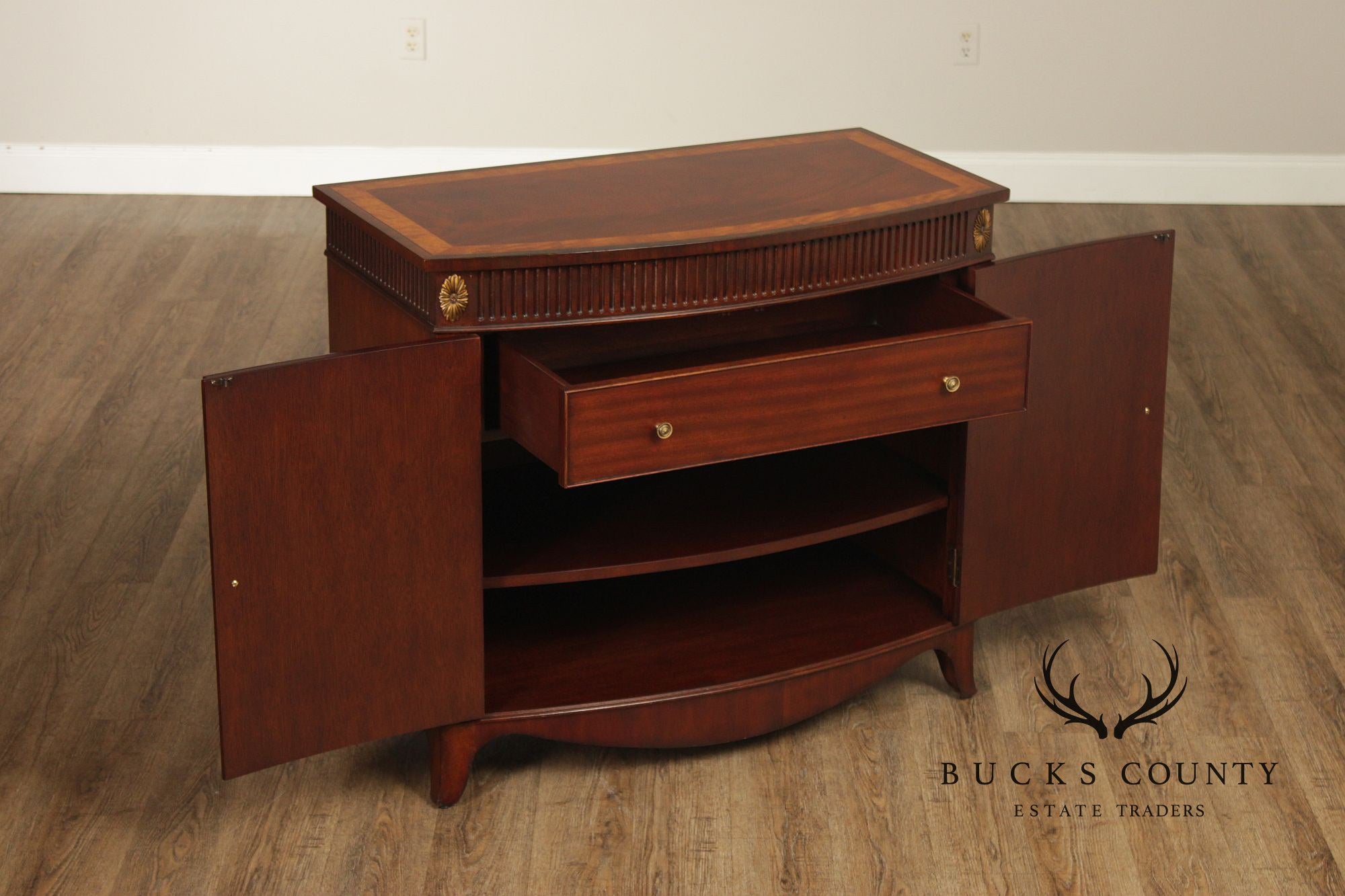 Ethan Allen Federal Style Mahogany And Satinwood Inlaid Demilune Server Cabinet