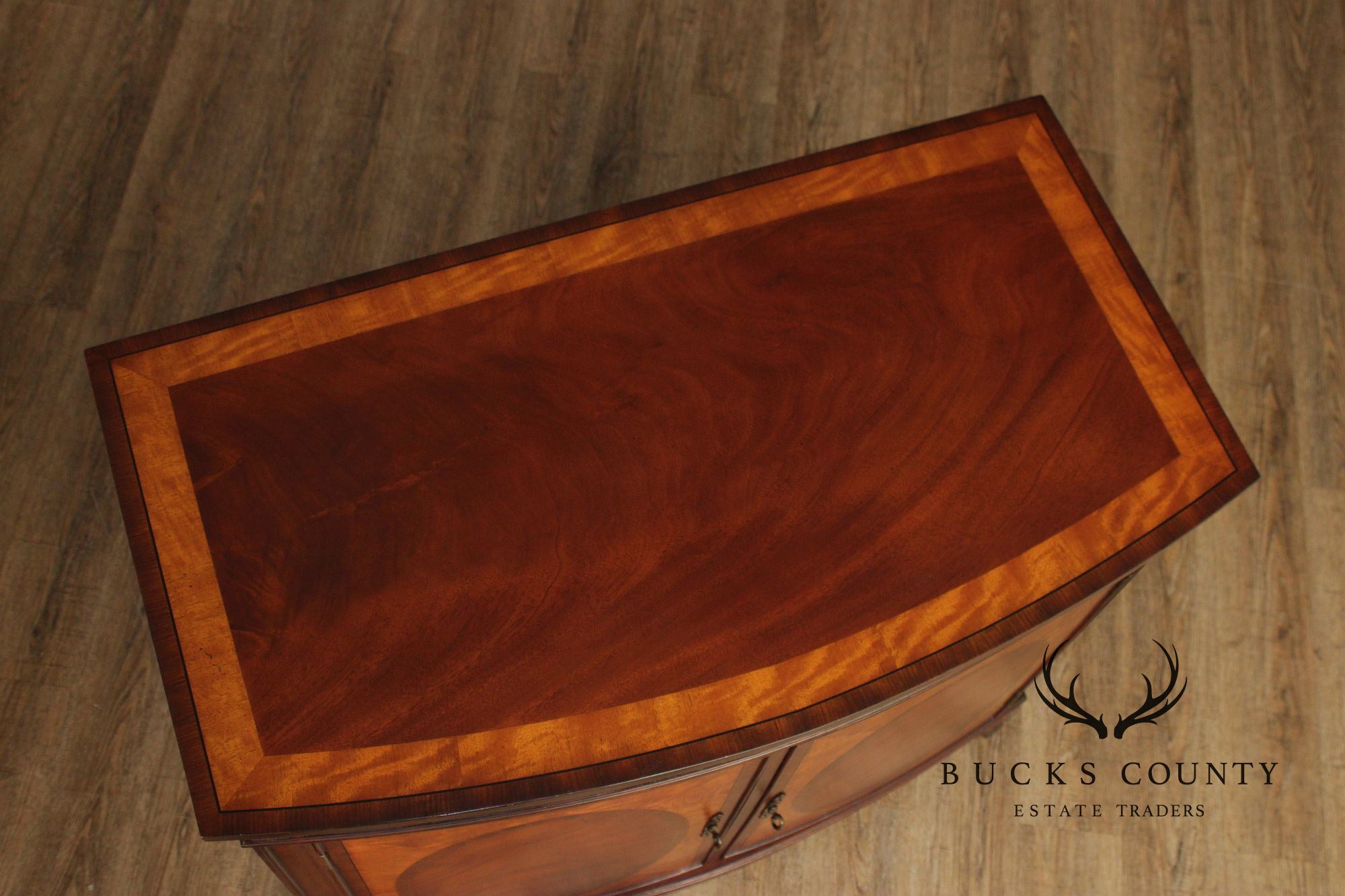 Ethan Allen Federal Style Mahogany And Satinwood Inlaid Demilune Server Cabinet