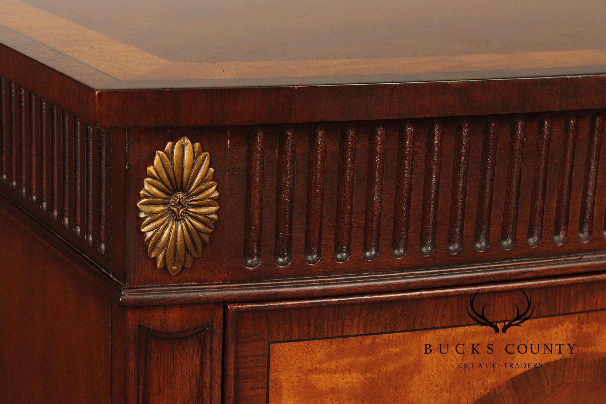 Ethan Allen Federal Style Mahogany And Satinwood Inlaid Demilune Server Cabinet