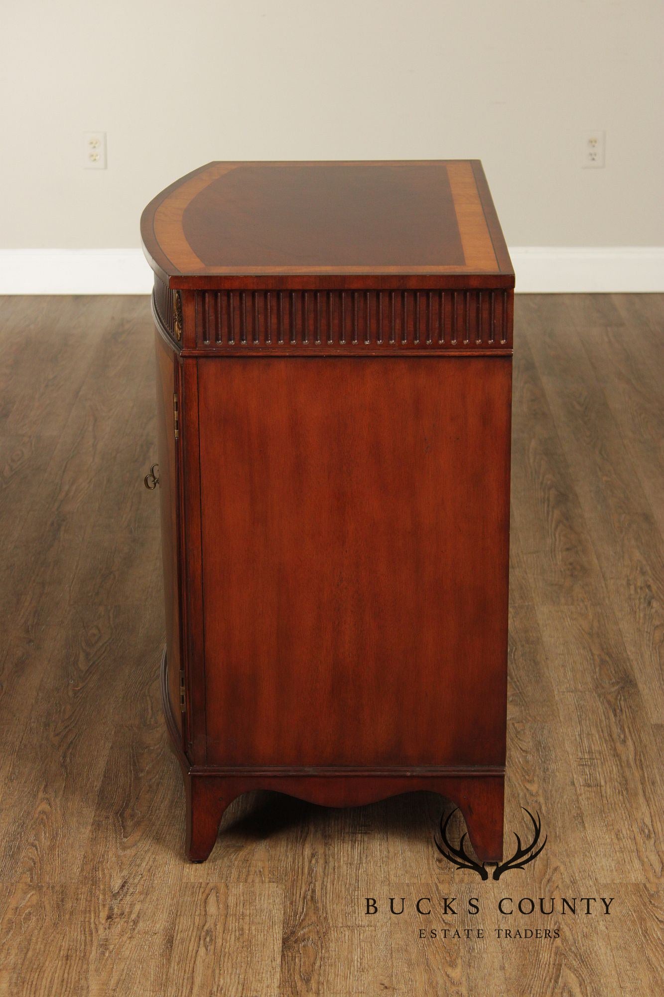 Ethan Allen Federal Style Mahogany And Satinwood Inlaid Demilune Server Cabinet