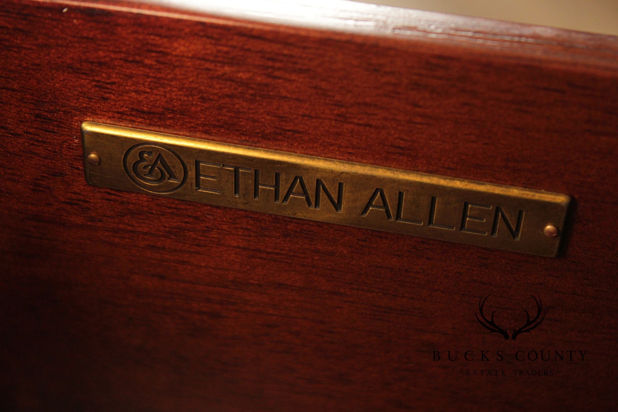 Ethan Allen Federal Style Mahogany And Satinwood Inlaid Demilune Server Cabinet