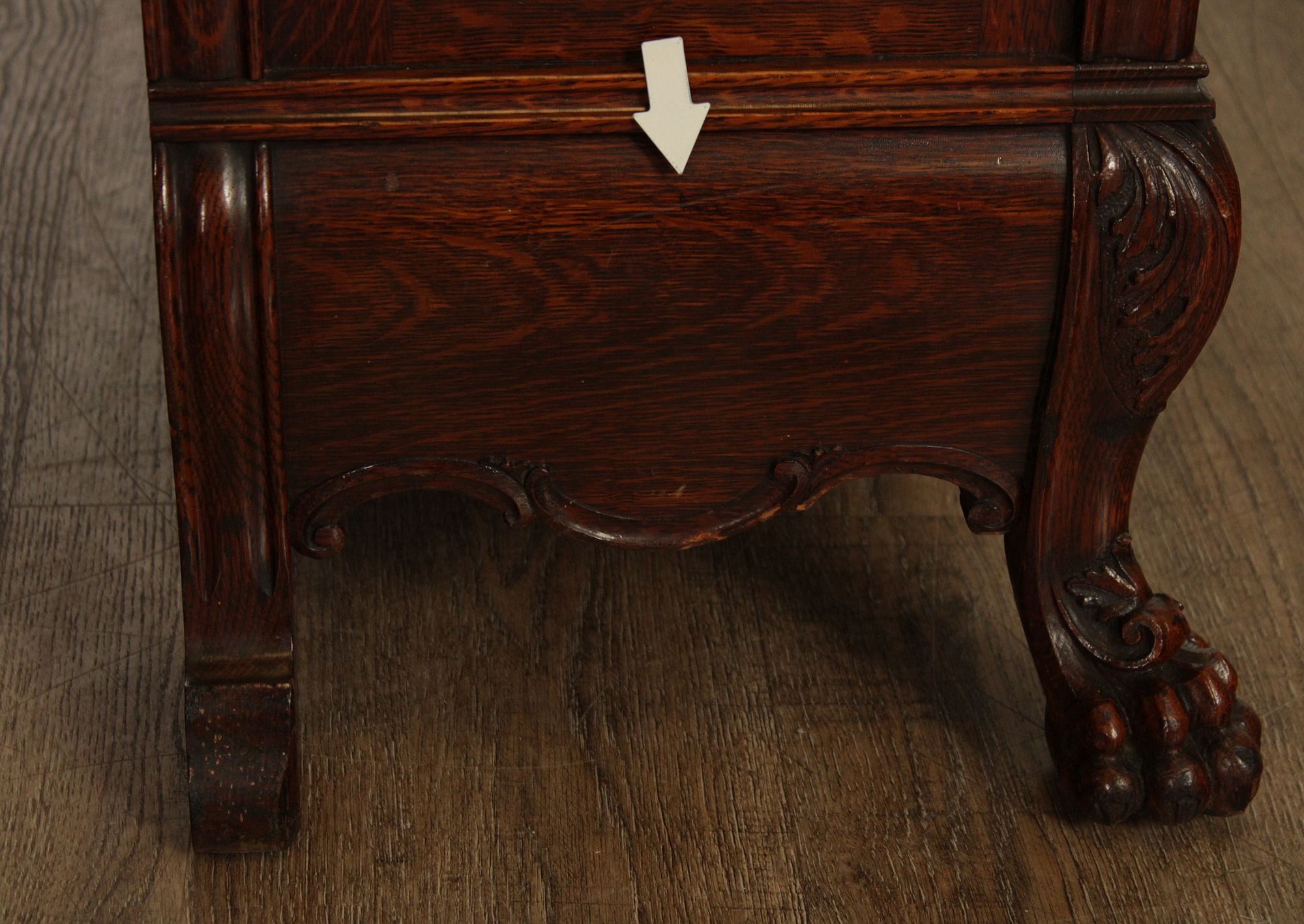 Antique Victorian Rococo Revival Oak Carved Glass Triple Door Bookcase