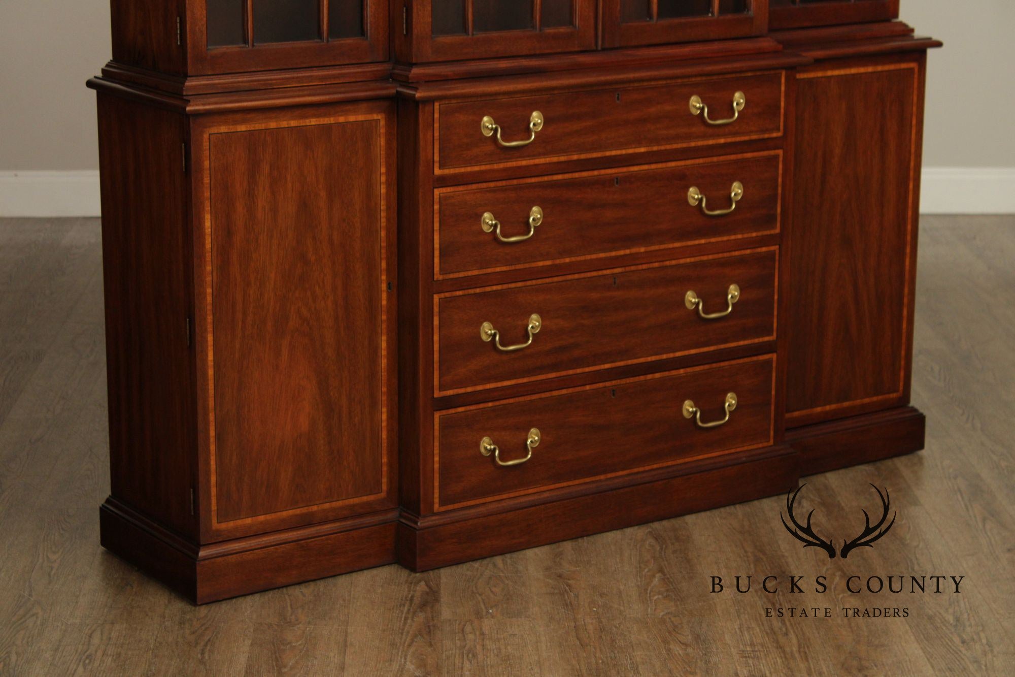 Henkel Harris Traditional Mahogany Lighted Breakfront China Cabinet