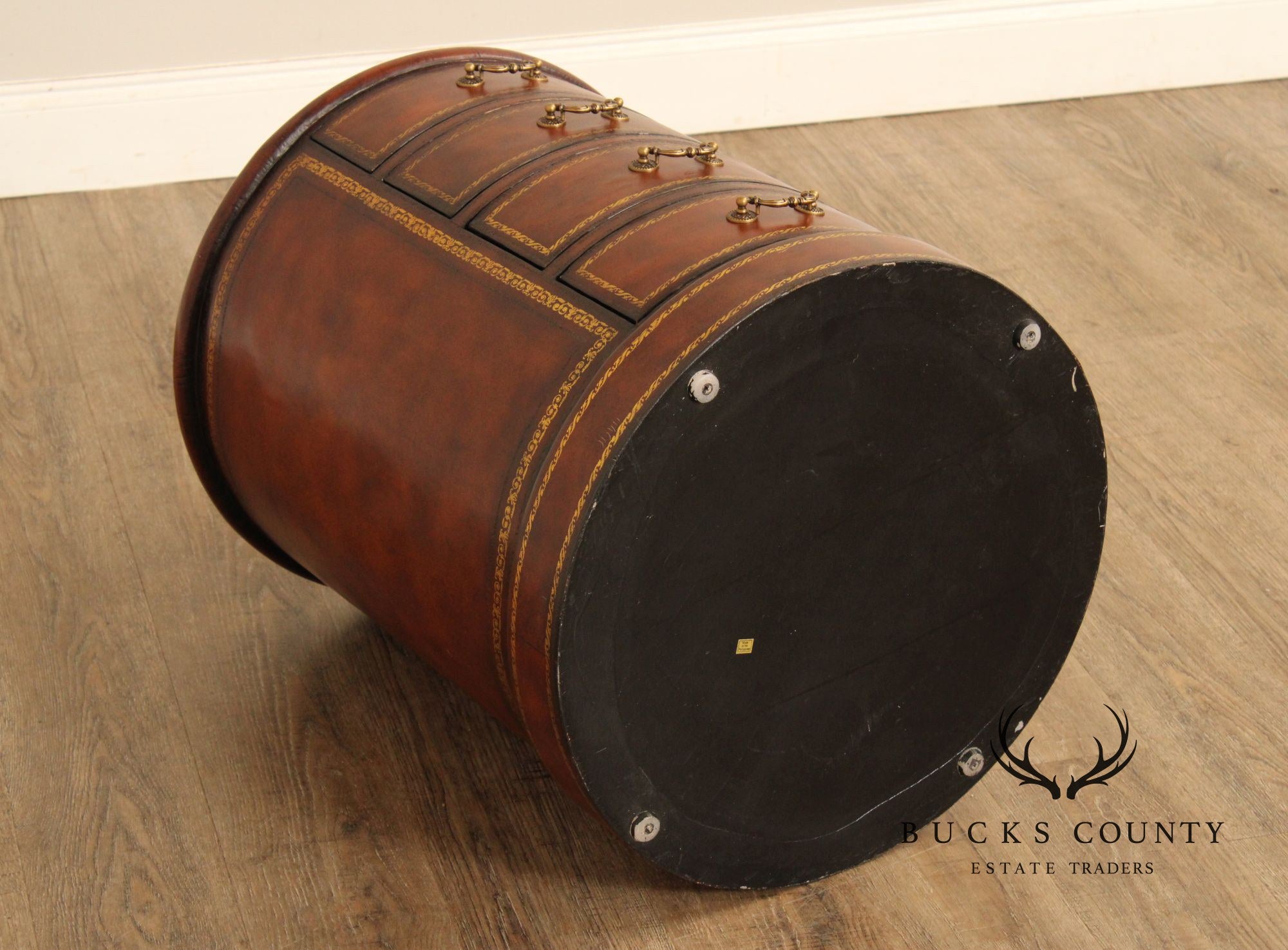 Regency Style Leather Wrapped Drum Table