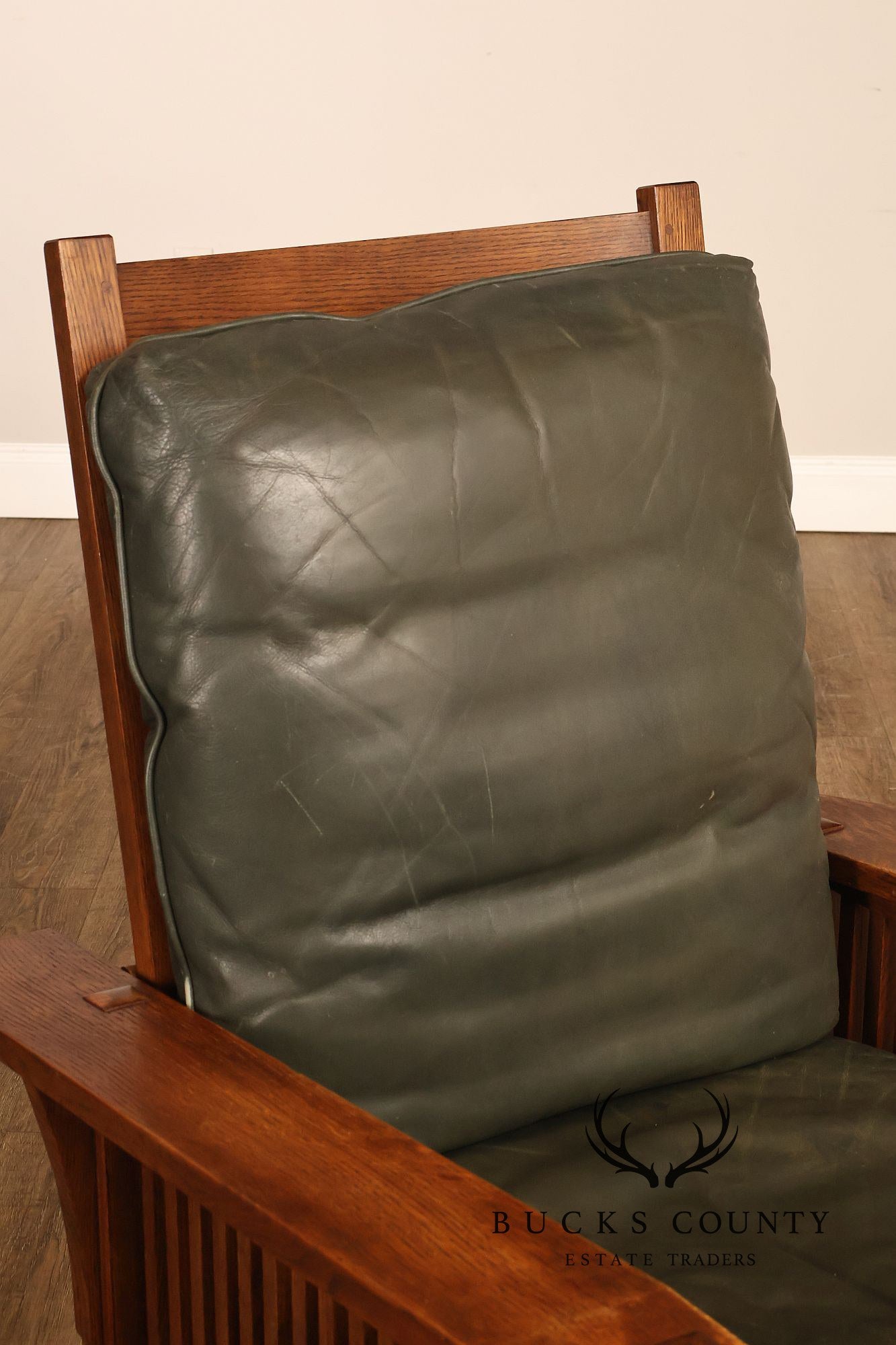 Stickley Mission Collection Oak Bent Arm Morris Chair and Ottoman