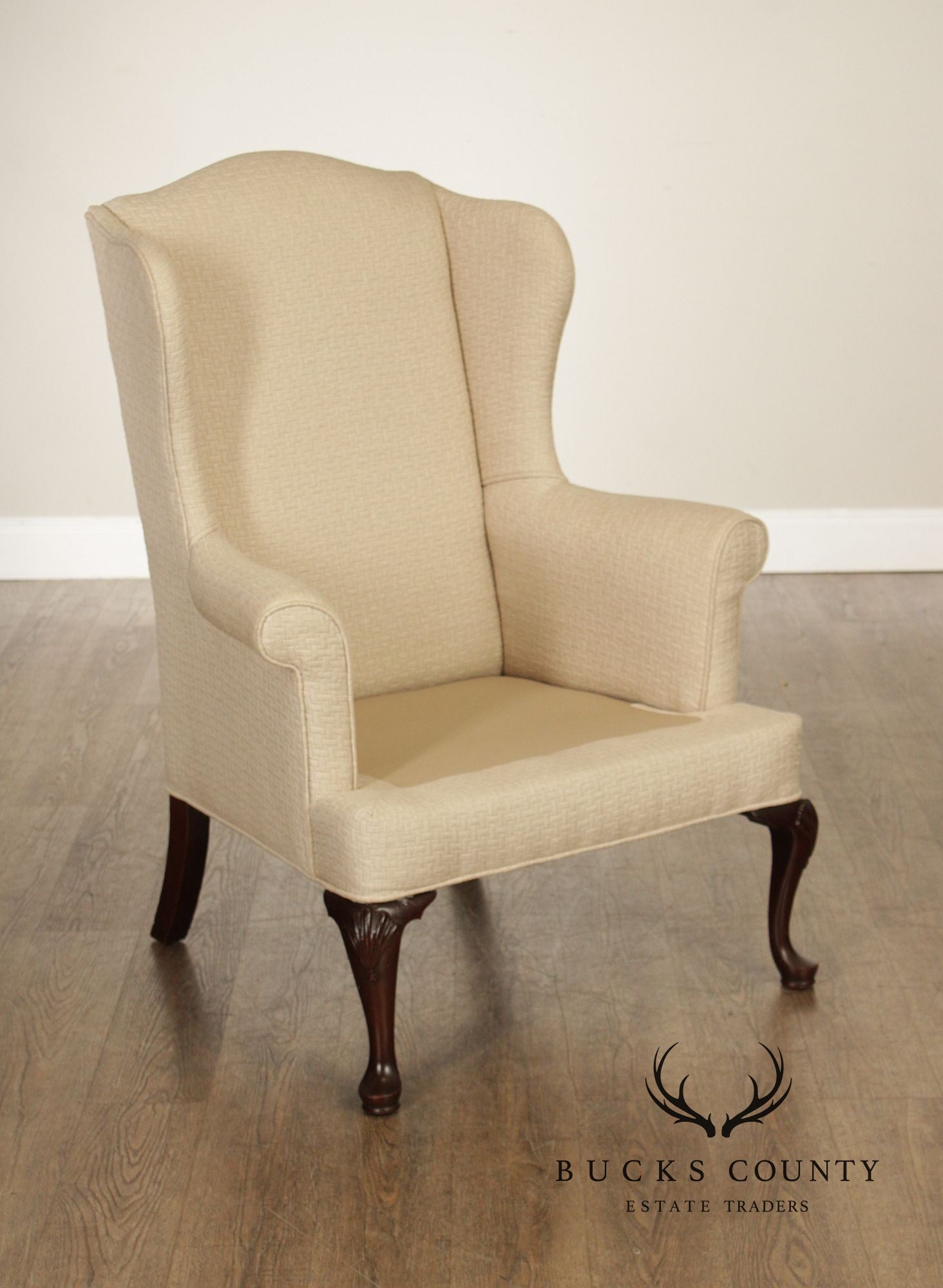 Queen Anne Style Pair of Mahogany Wing Chairs