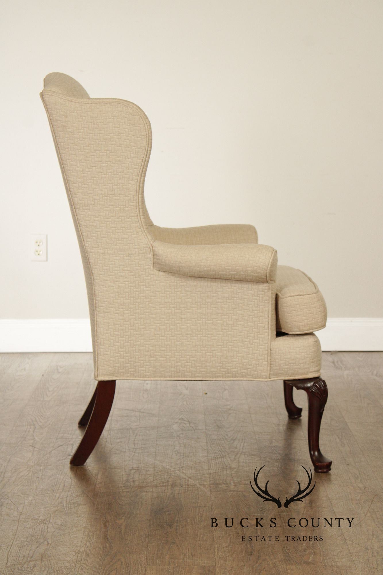 Queen Anne Style Pair of Mahogany Wing Chairs