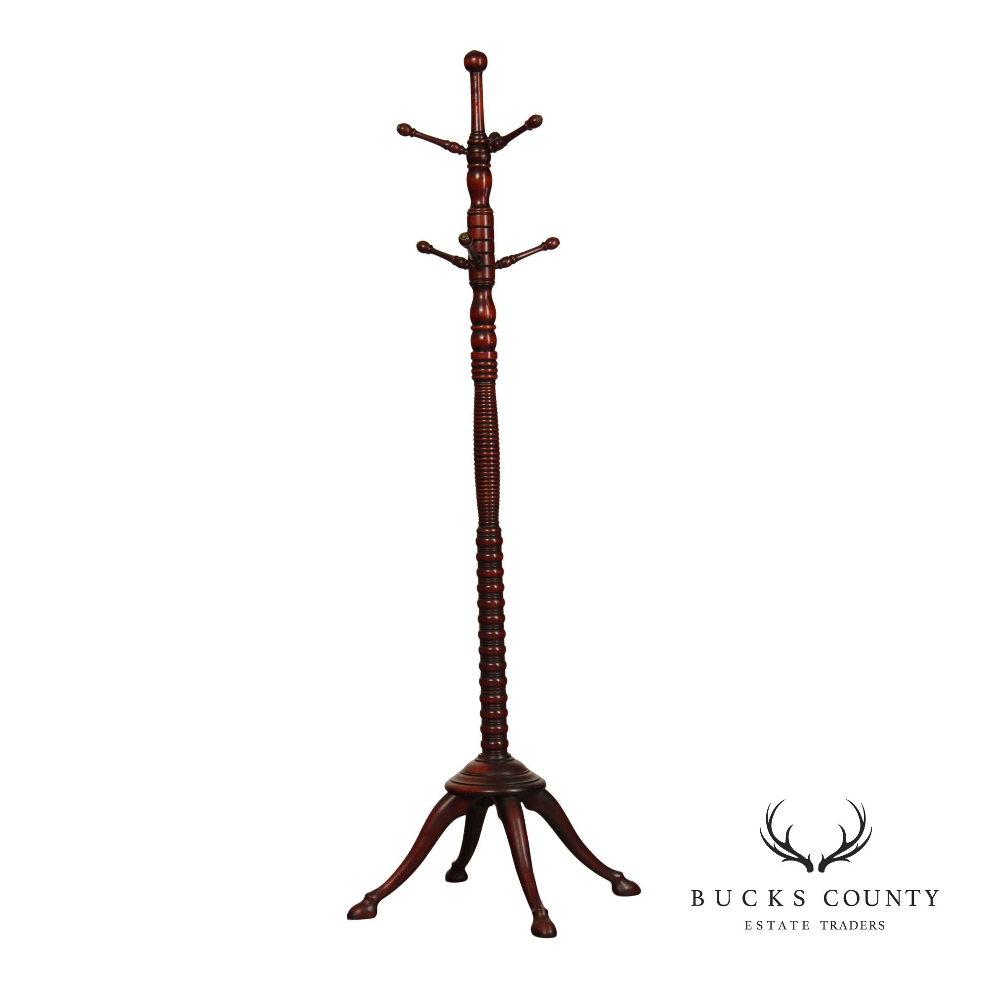 Antique Victorian Mahogany Carved Hoof-Foot Coat Rack