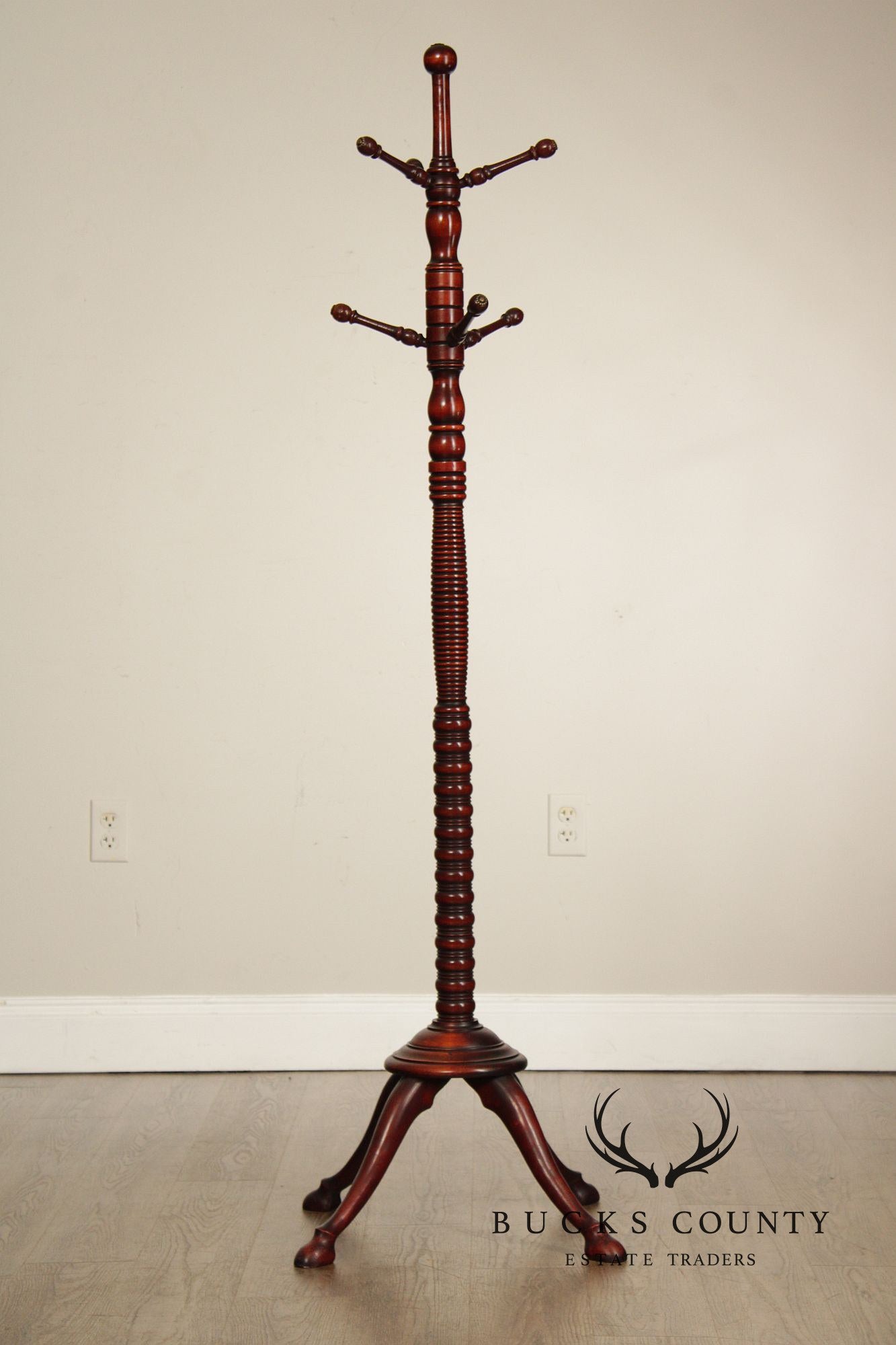 Antique Victorian Mahogany Carved Hoof-Foot Coat Rack