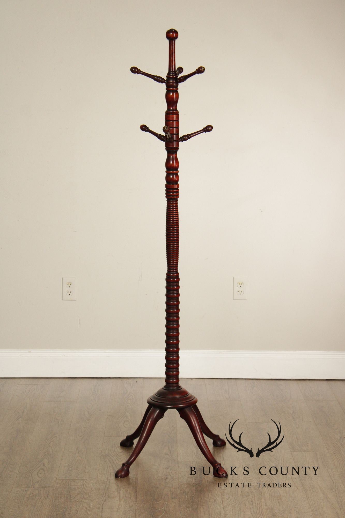 Antique Victorian Mahogany Carved Hoof-Foot Coat Rack