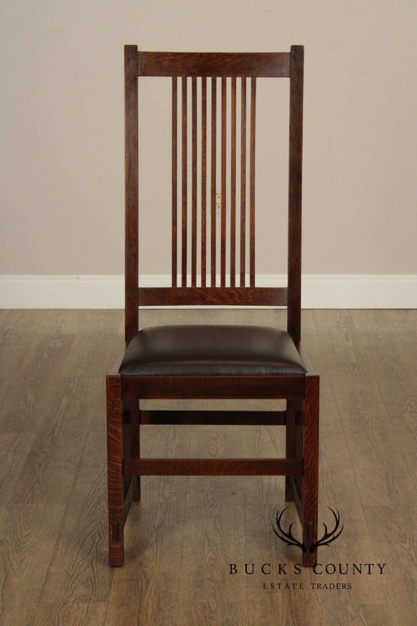 Stickley Mission Collection Set of Four Oak Spindle Dining Chairs