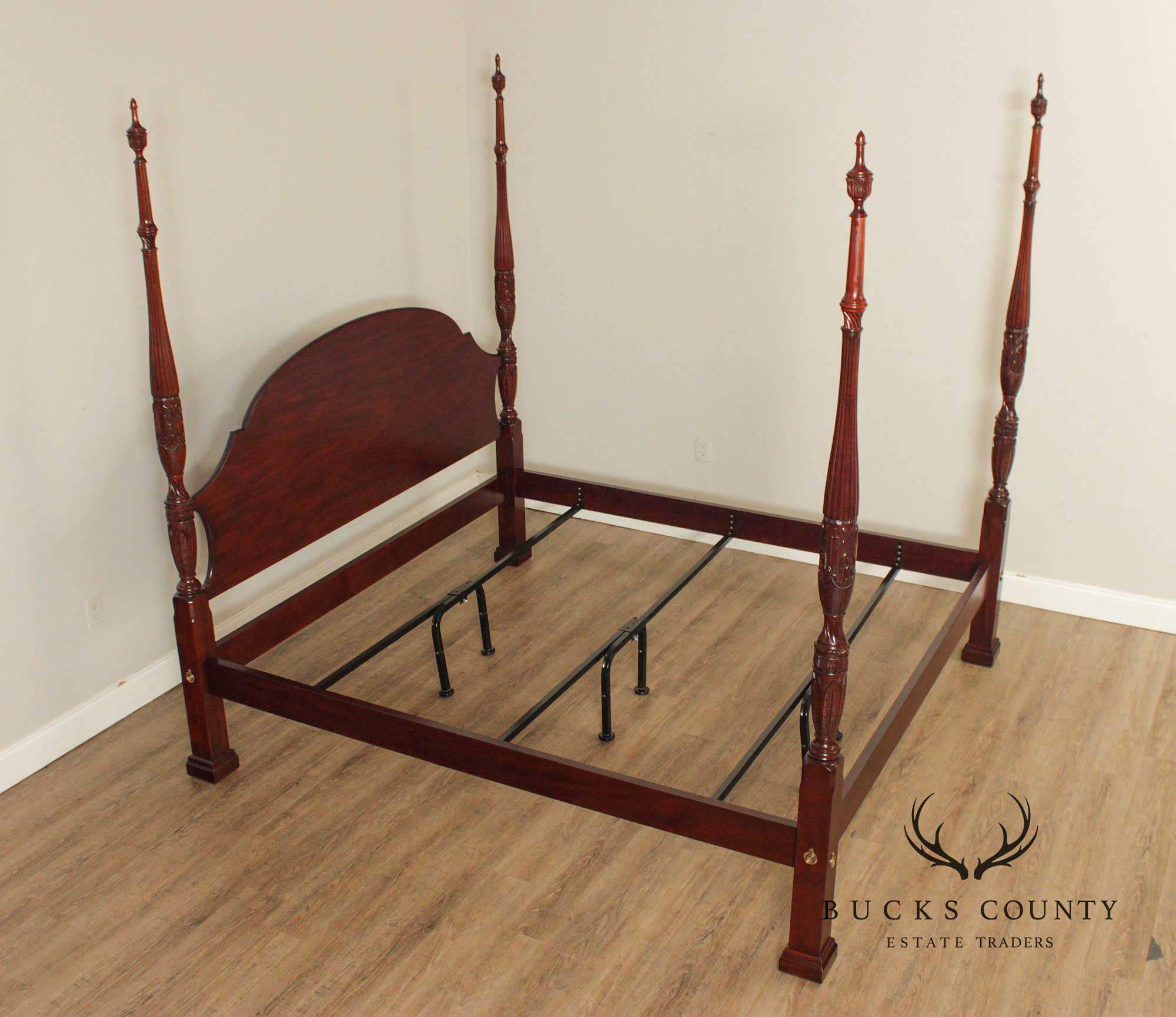 Henkel Harris King Rice-Carved Mahogany Poster Bed