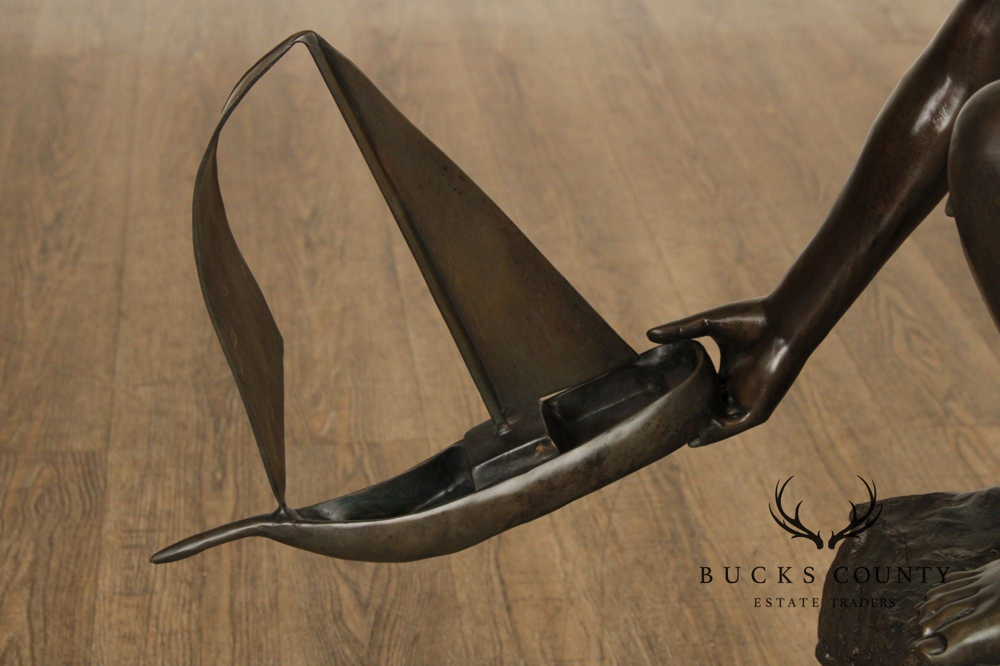 Bronze Life Size Garden Statue Of Boy With Sail Boat