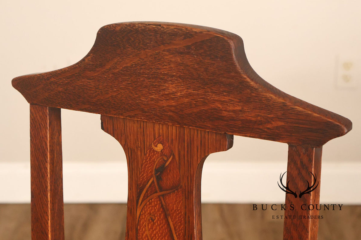 Antique Arts And Crafts Oak Inlaid Side Chair Attributed To Stickley Brothers
