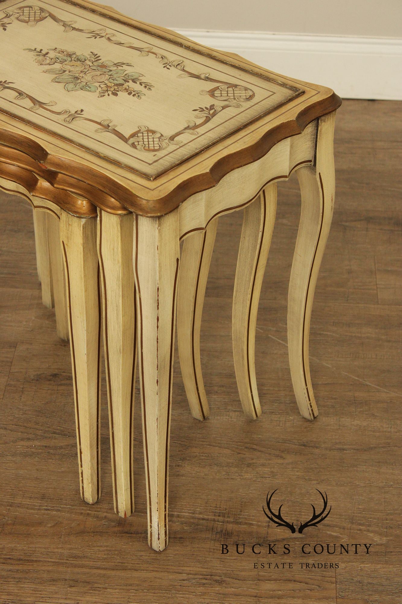 French Provincial Style Set of Three Painted Nesting tables