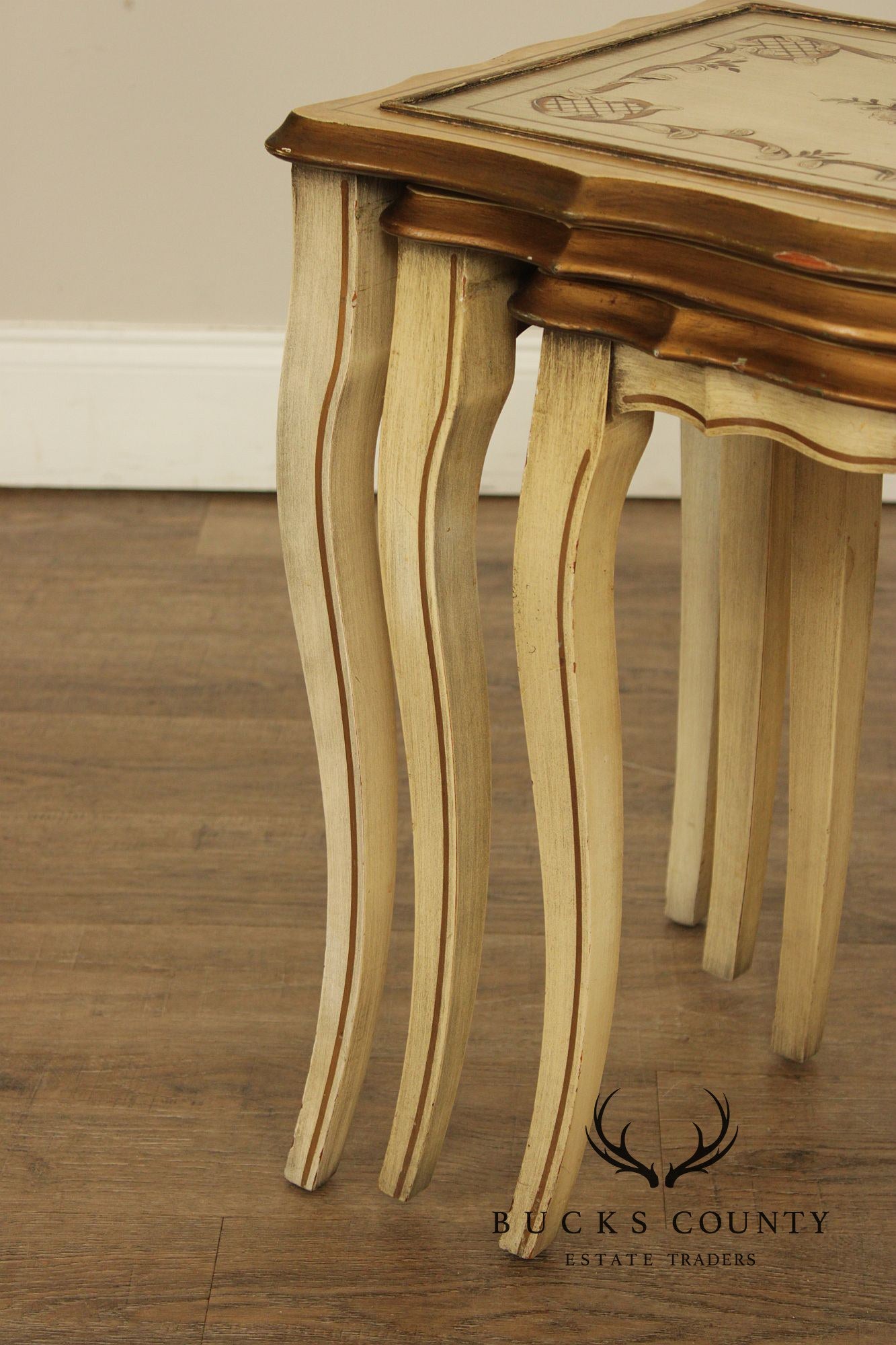 French Provincial Style Set of Three Painted Nesting tables