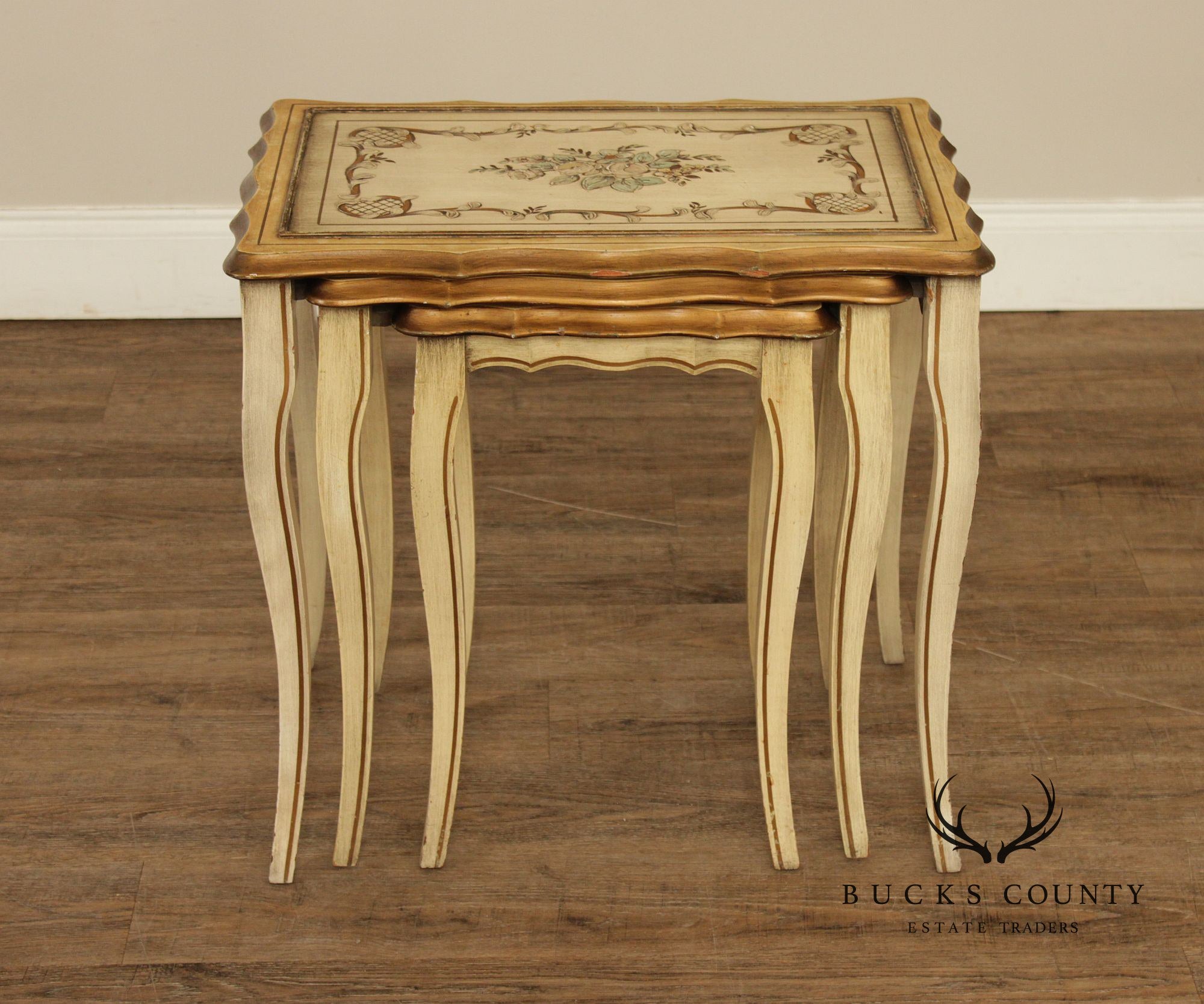 French Provincial Style Set of Three Painted Nesting tables