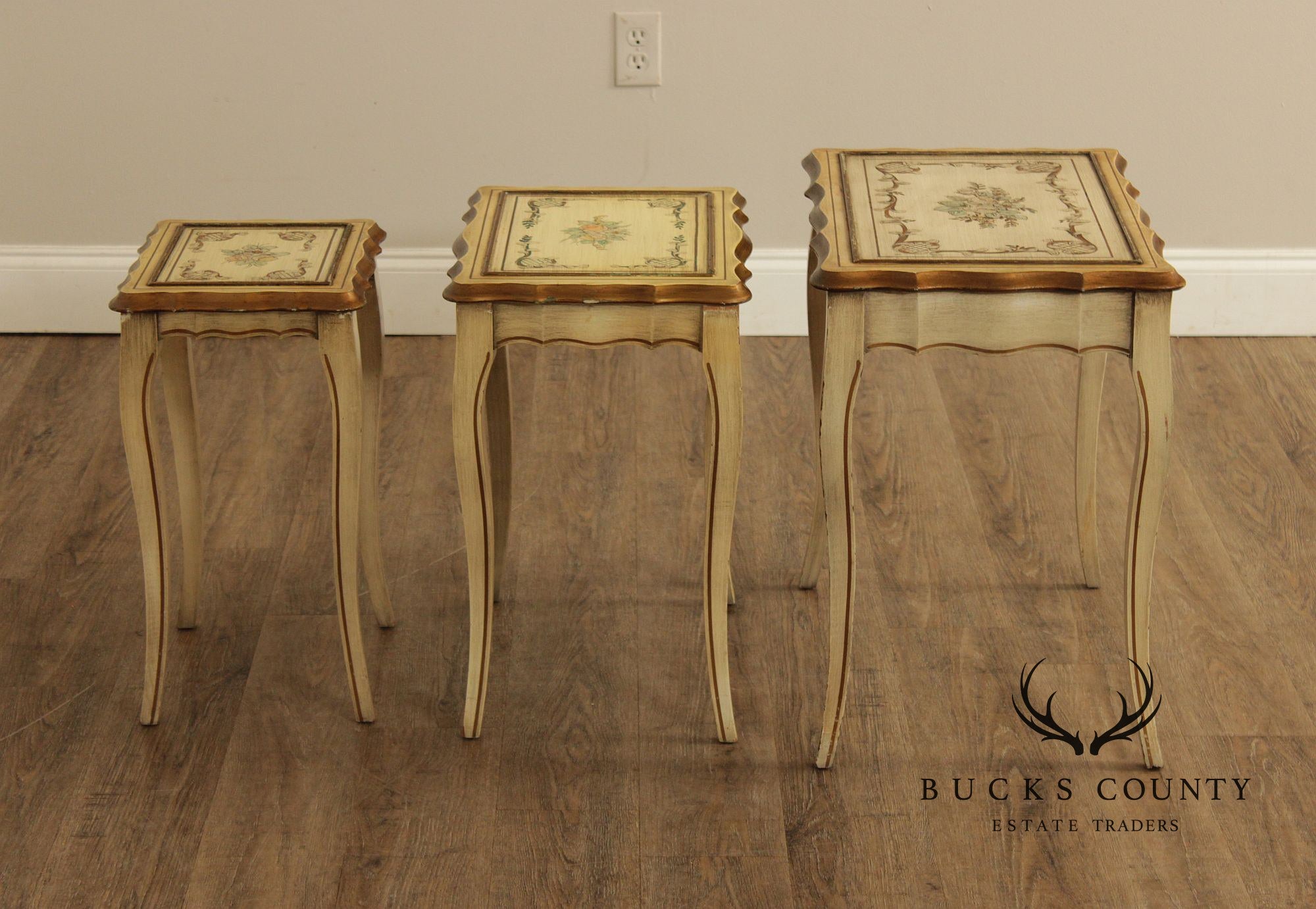 French Provincial Style Set of Three Painted Nesting tables
