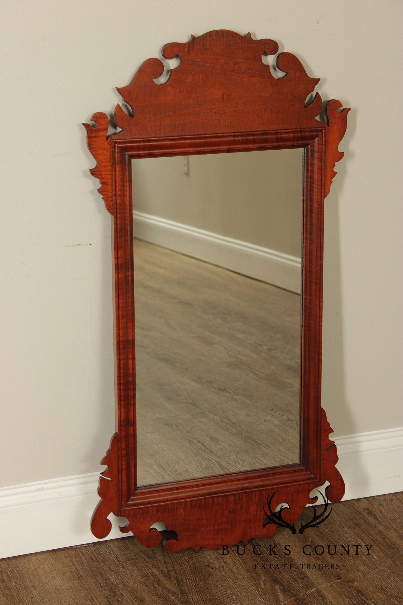 J.L. Treharn Chippendale Style Tiger Maple Wall Mirror