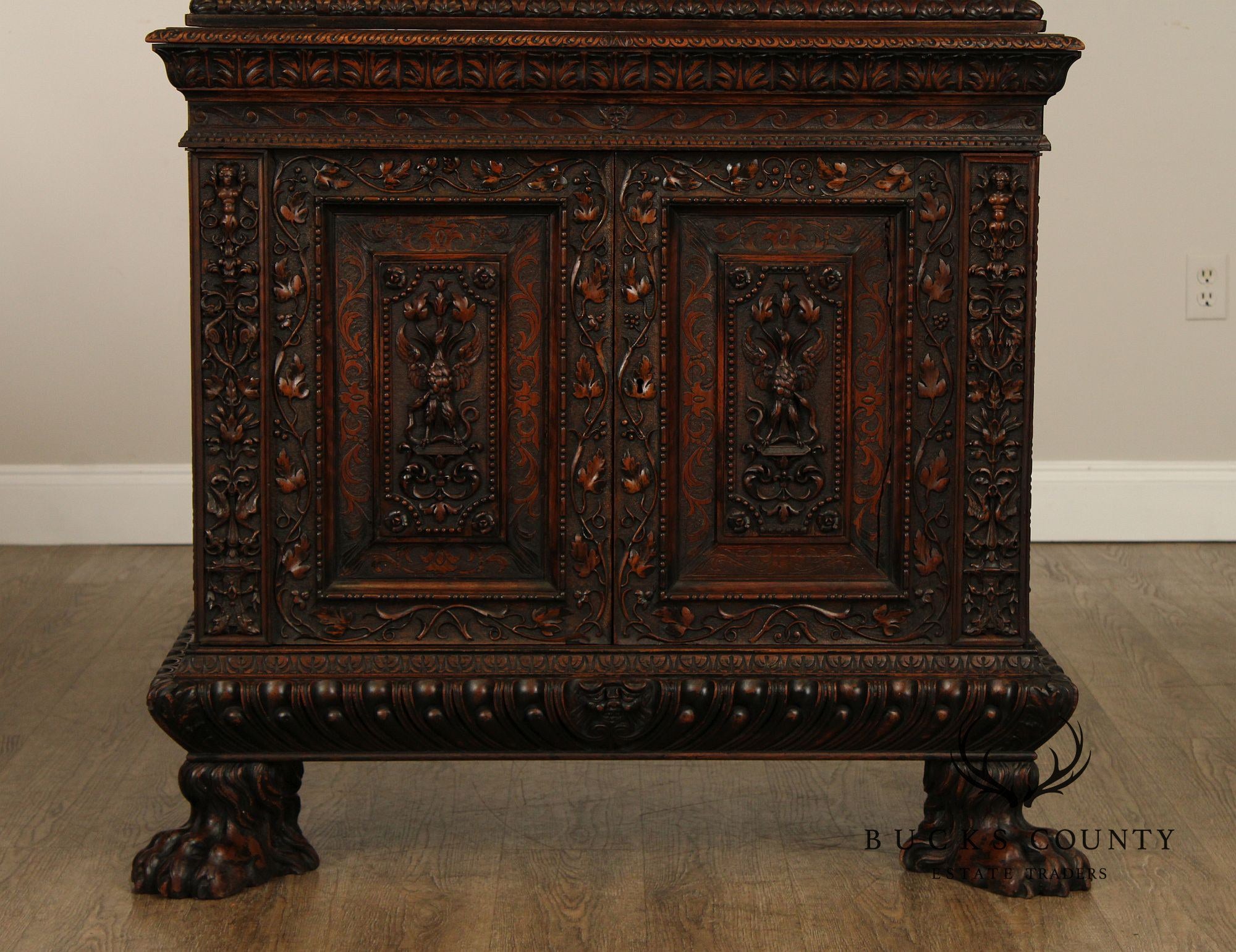 Antique French Renaissance Revival Finely Carved Walnut Cabinet