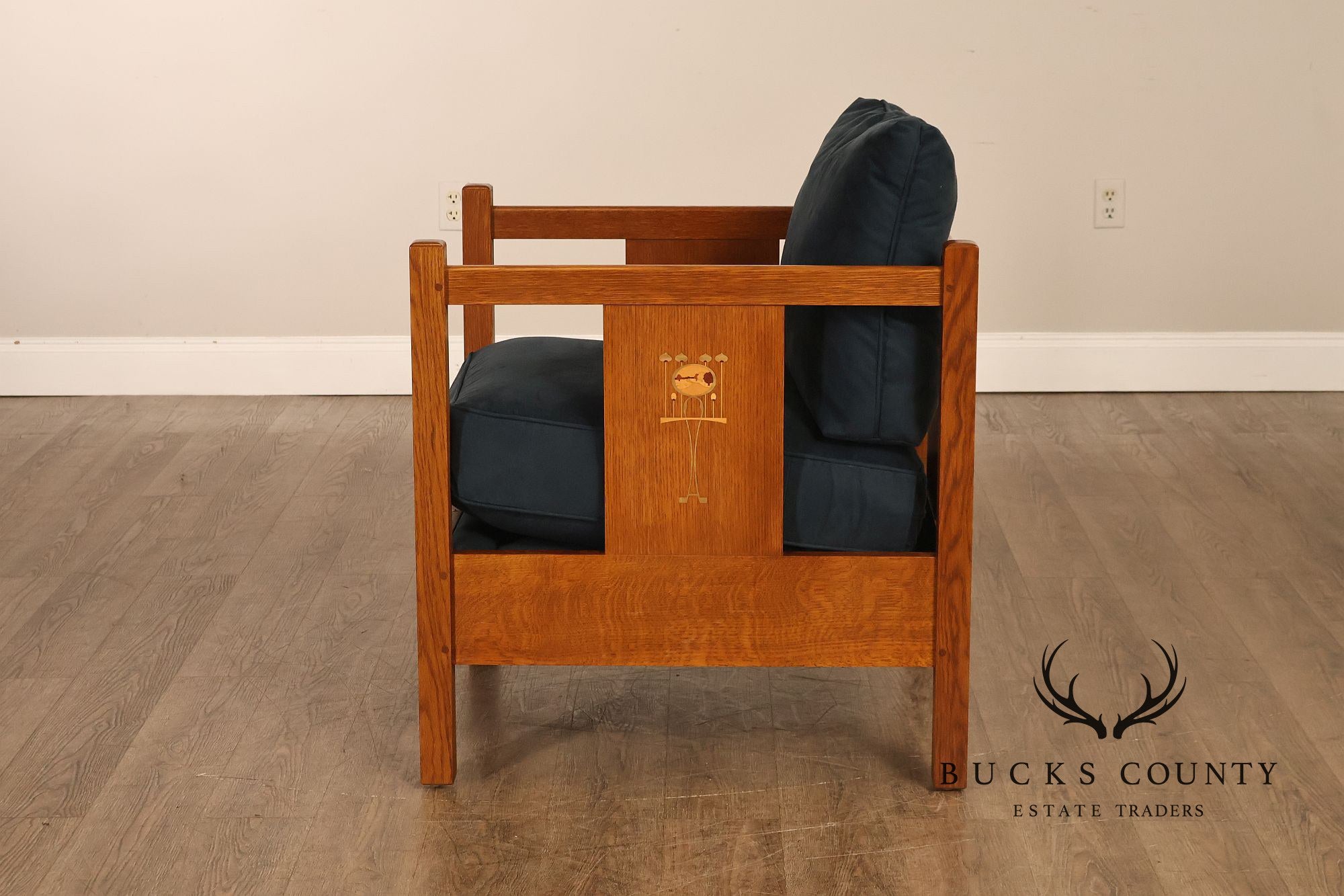 Stickley Mission Harvey Ellis Pair Of Inlaid Cube Chairs