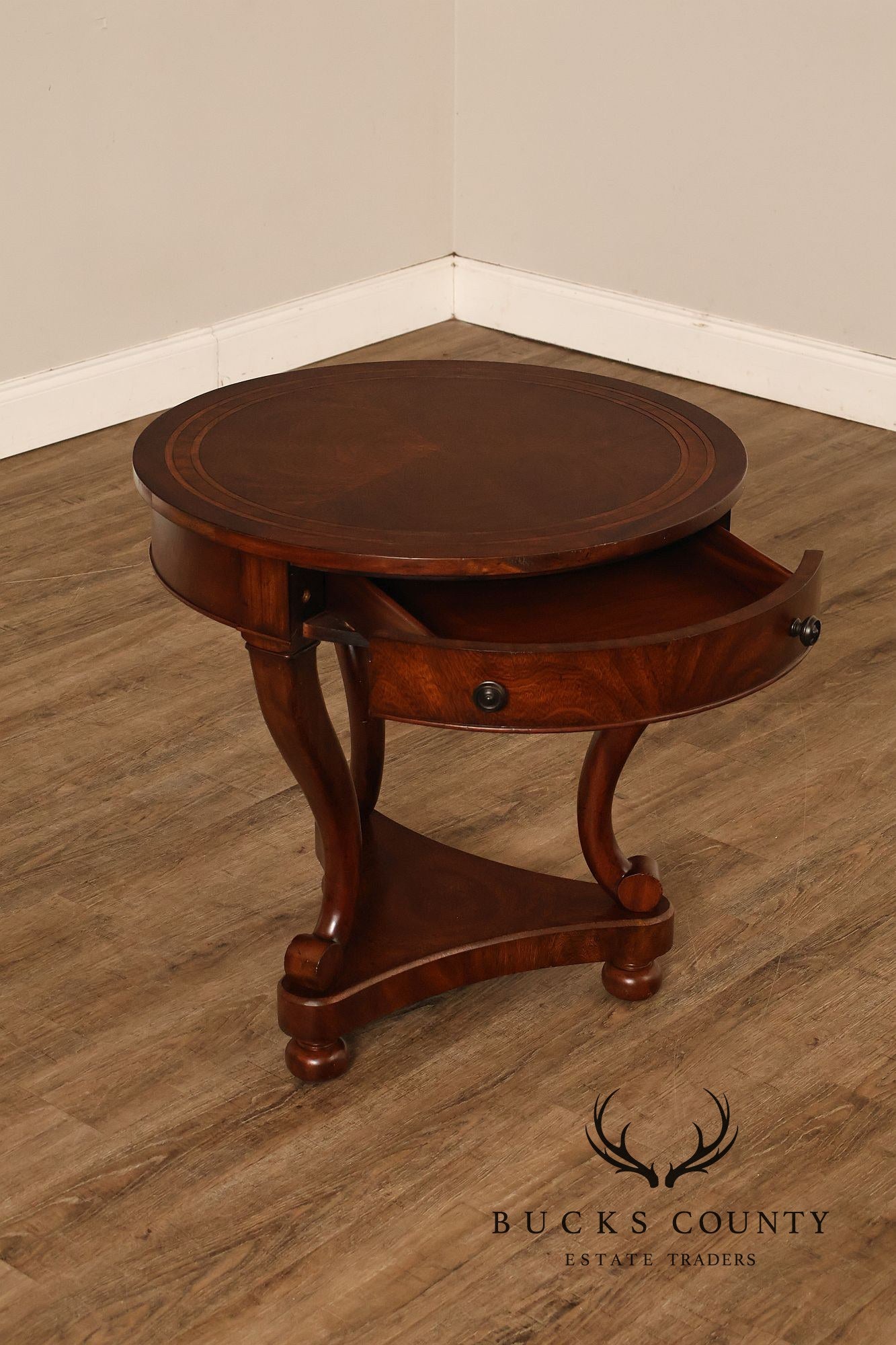 Theodore Alexander Pair of 'Occasionally Italian' Round Mahogany Side Tables