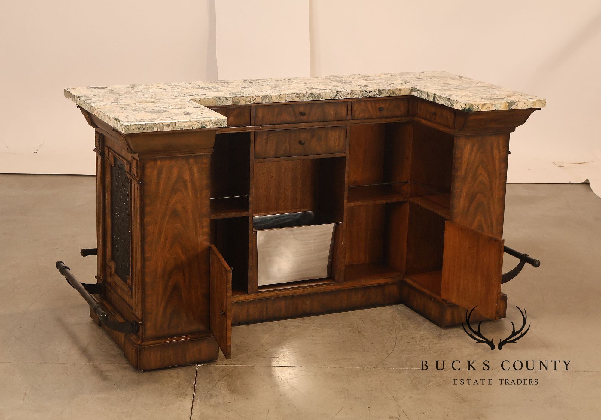 Maitland-Smith Neoclassical Style Faux Marble Top Home Bar