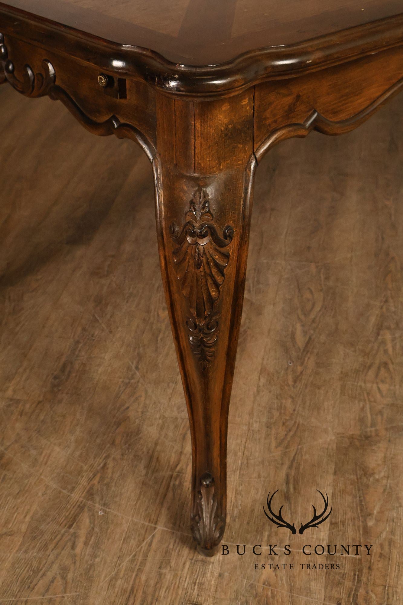 French Country Parquetry Top Expandable Dining Table