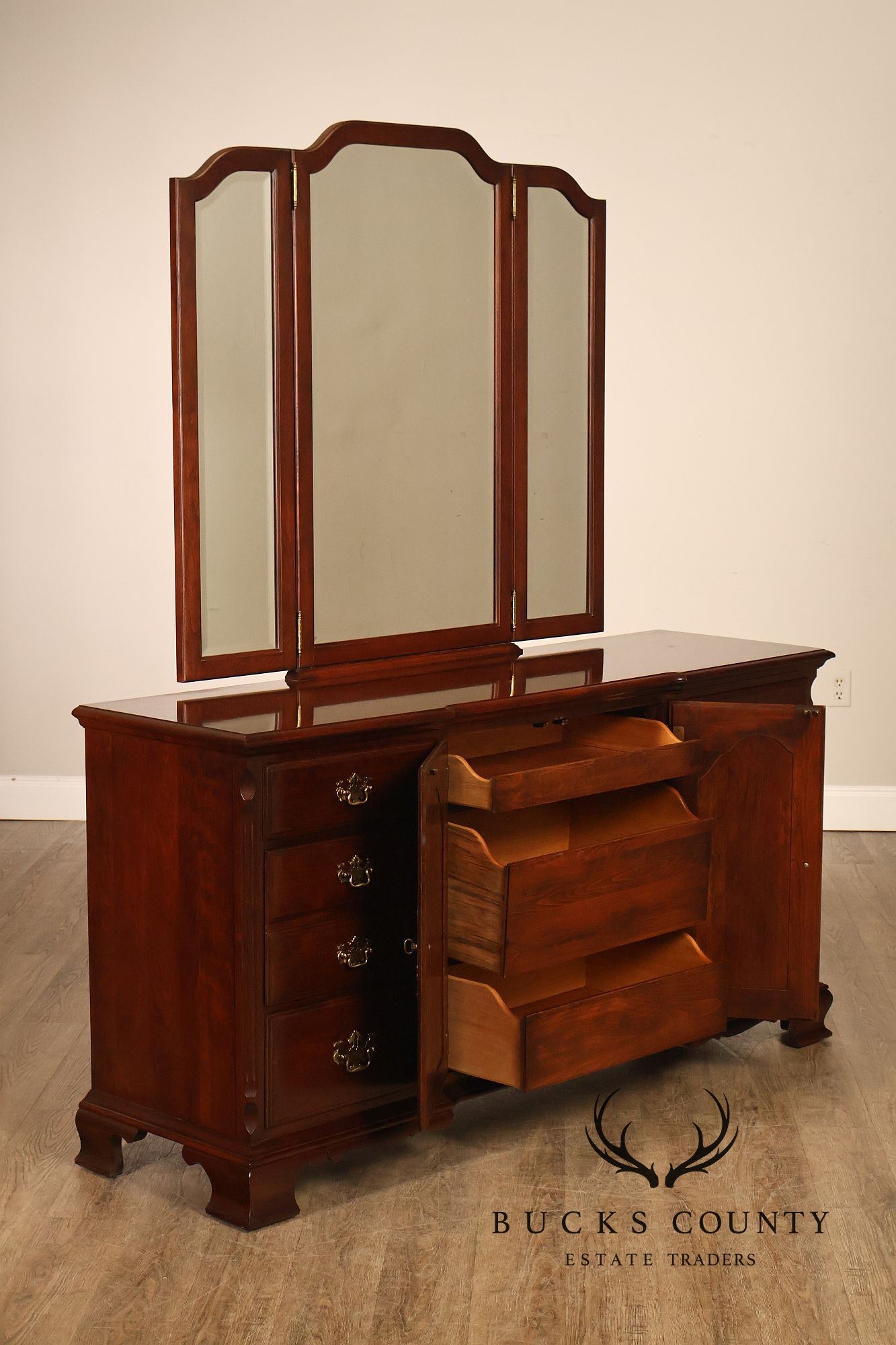 Pennsylvania House Chippendale Style Cherry Long Dresser with Mirror