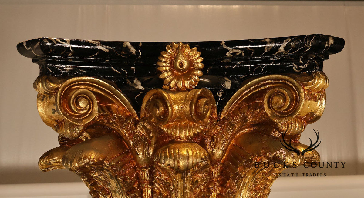 Monumental Neoclassical Faux Marble And Gilt Corinthian Decorative Column