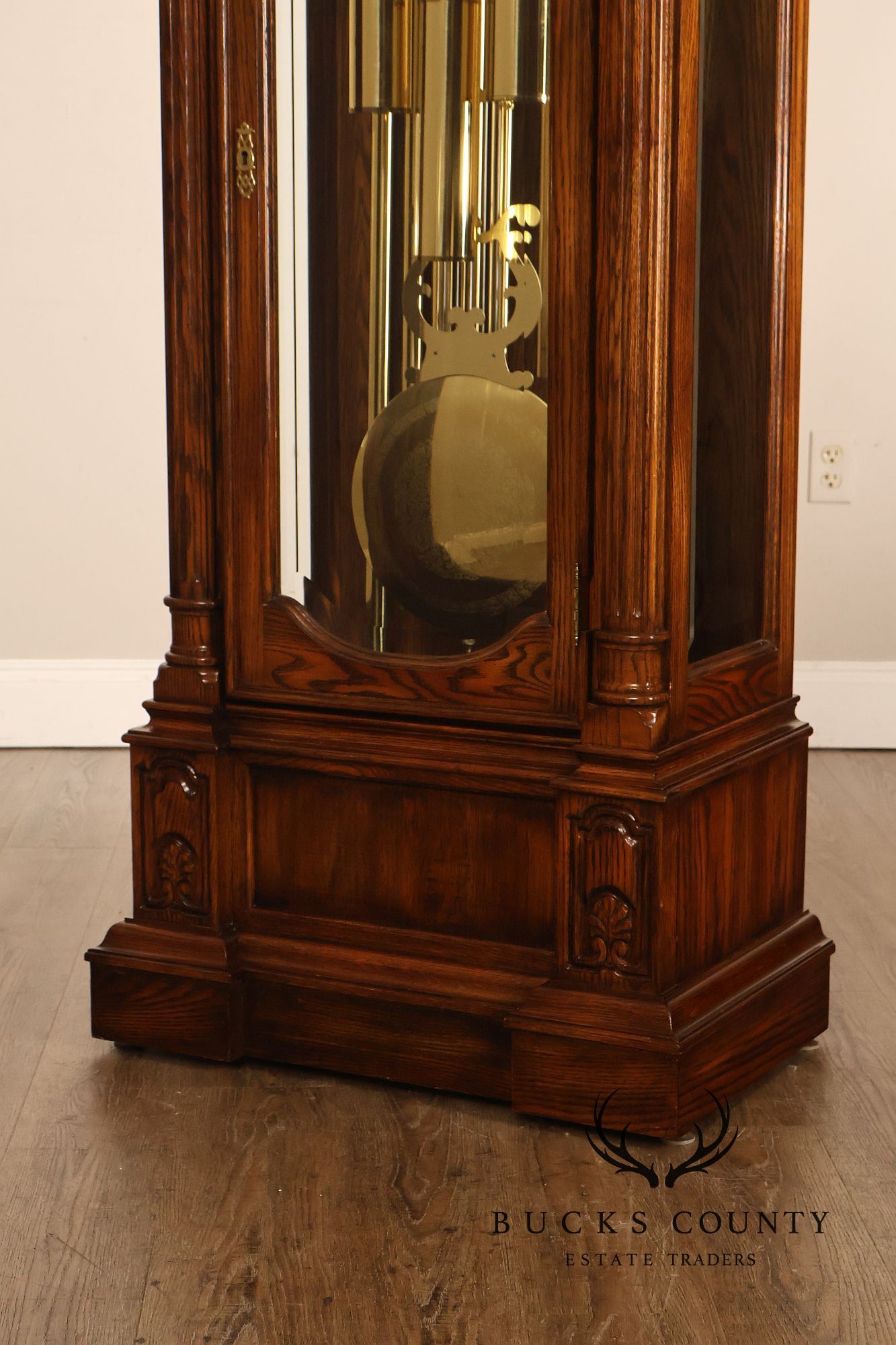 Sligh Traditional Oak Triple Chime Grandfather Clock With Moon Phase Dial