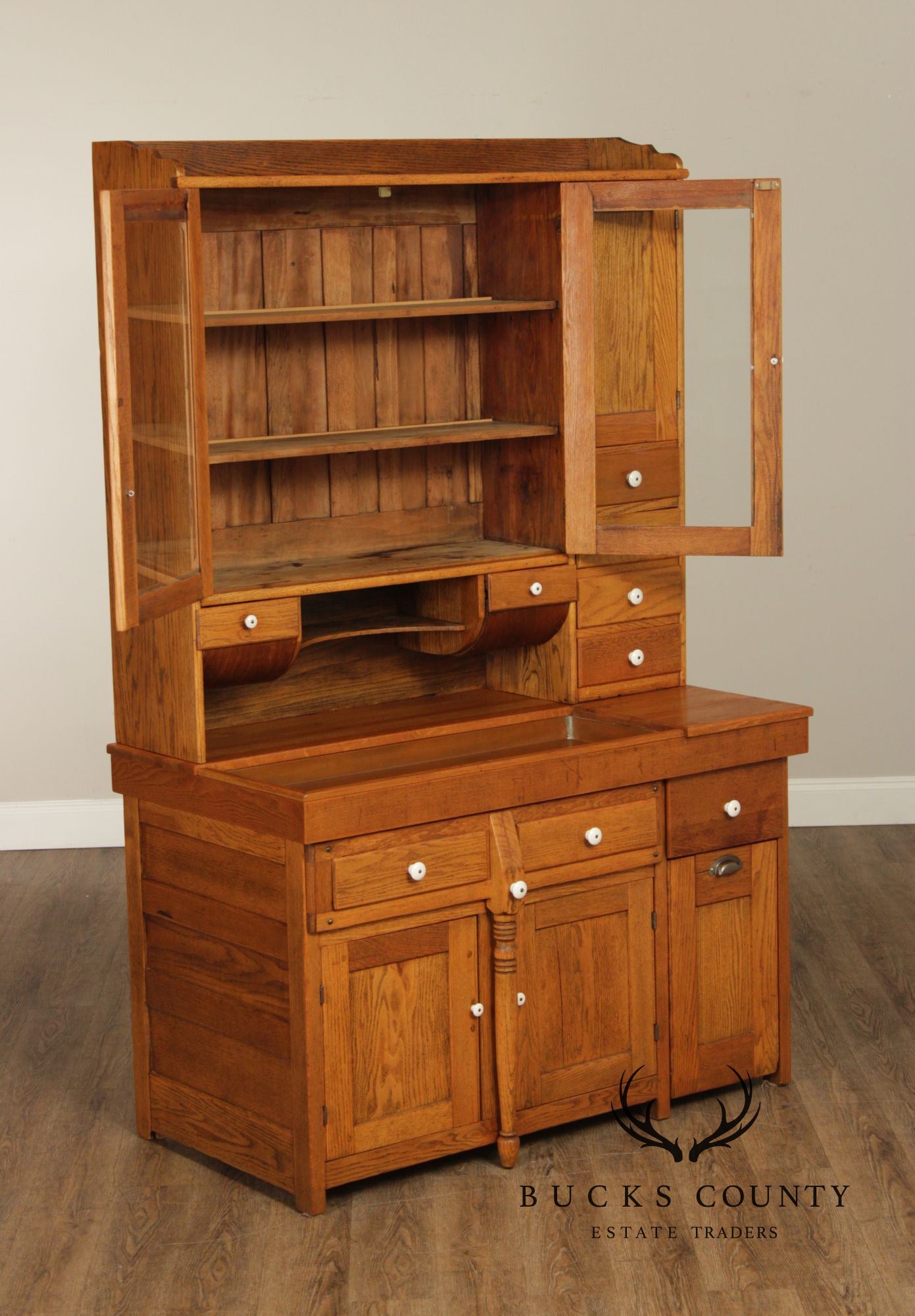 Antique American Hutch With Copper Dry Sink And Pull-Out Cutting Board