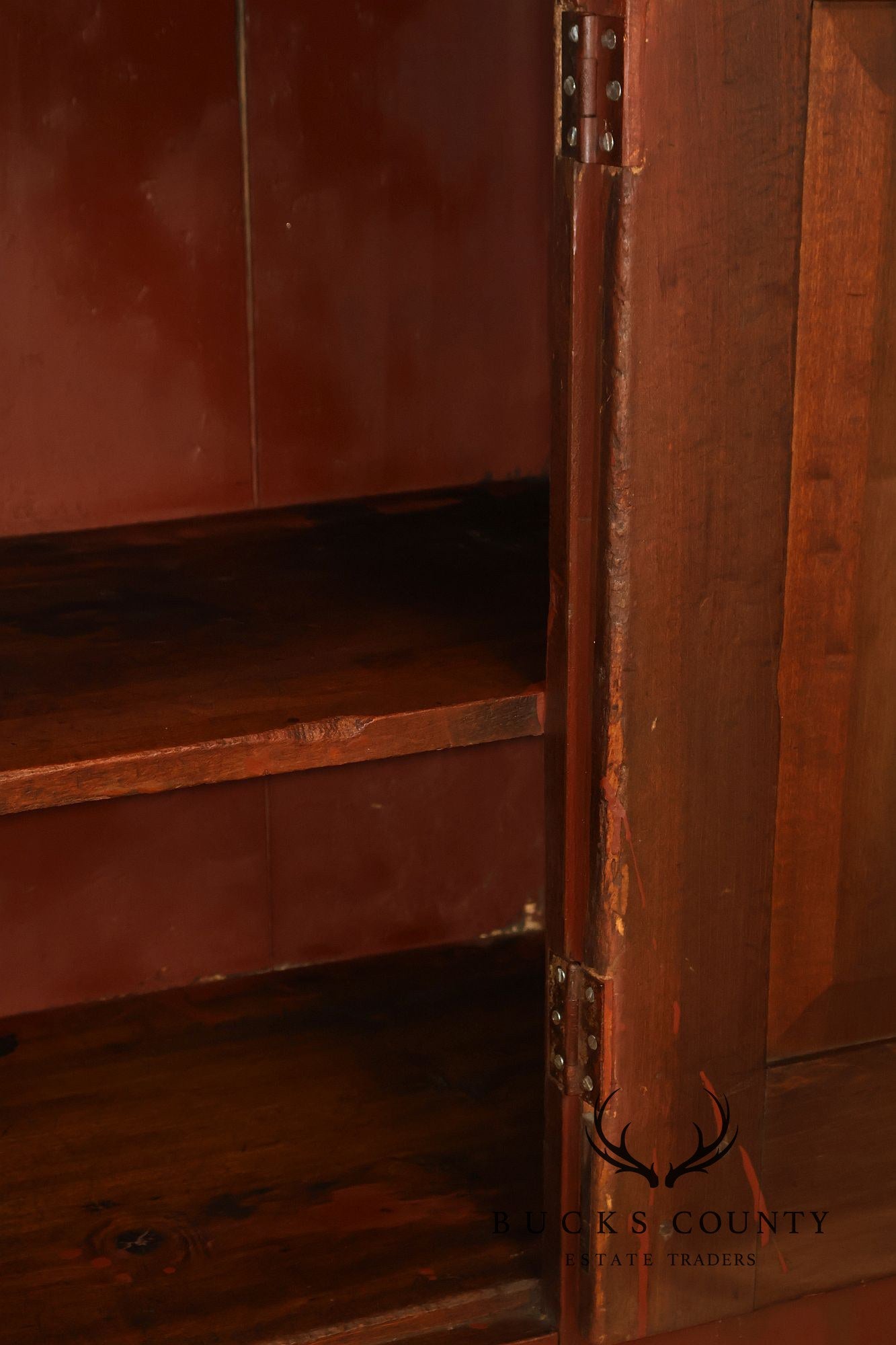 Antique American Primitive Red-Painted Storage Cupboard