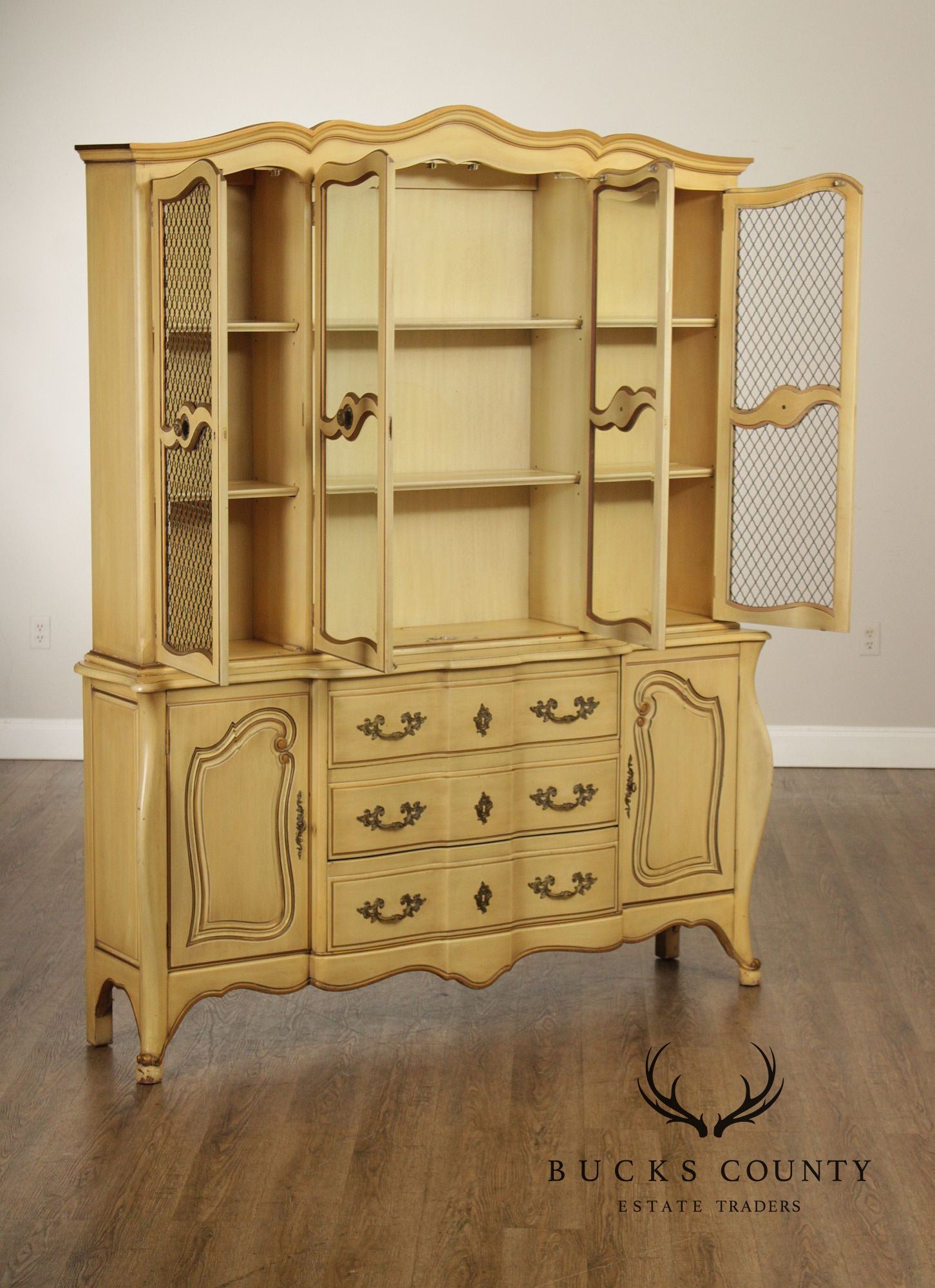 French Provincial Style Vintage Painted China Cabinet