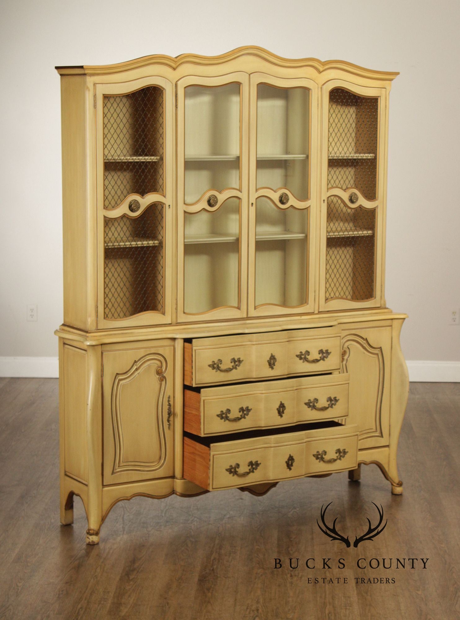 French Provincial Style Vintage Painted China Cabinet