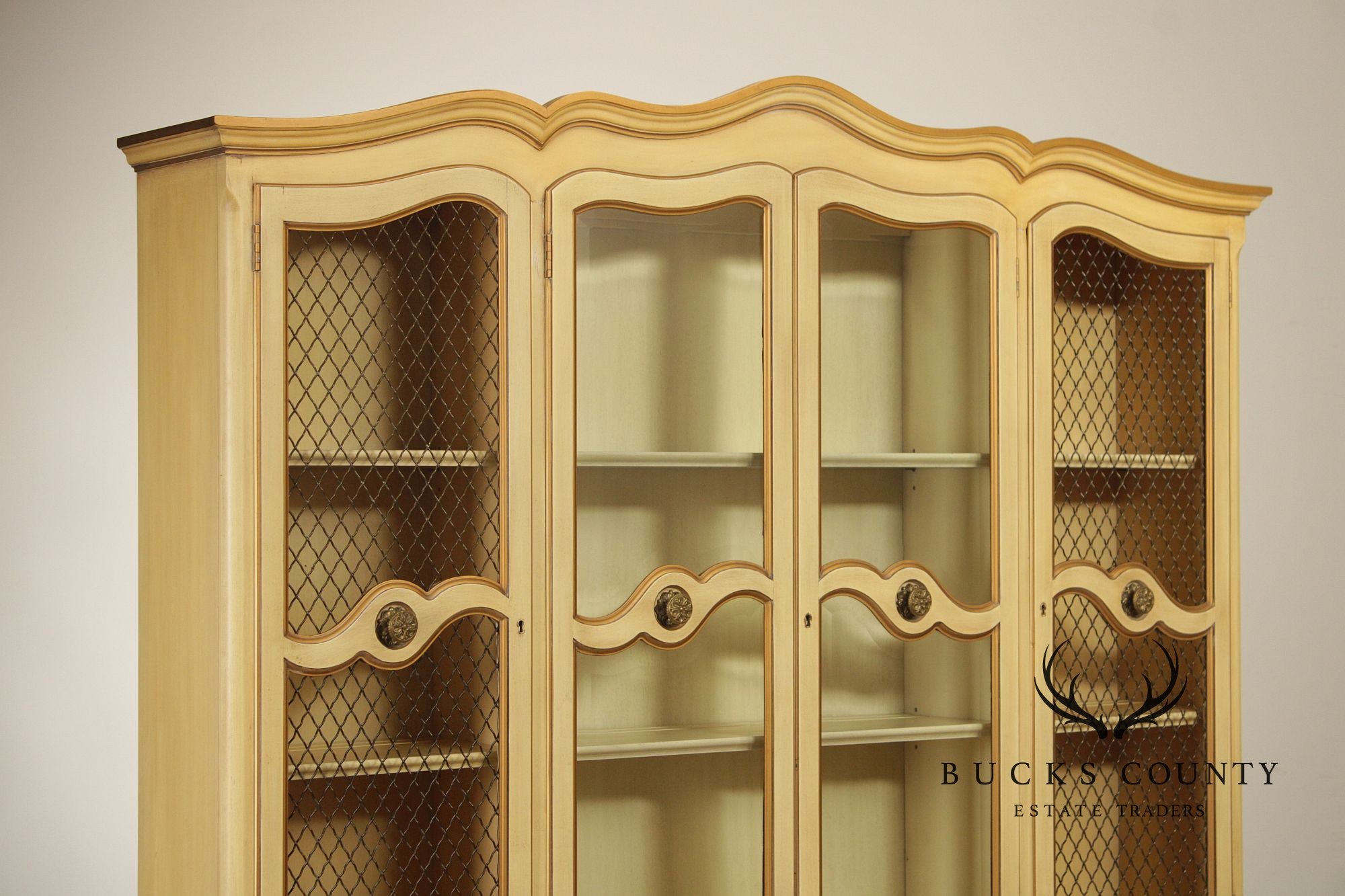 French Provincial Style Vintage Painted China Cabinet