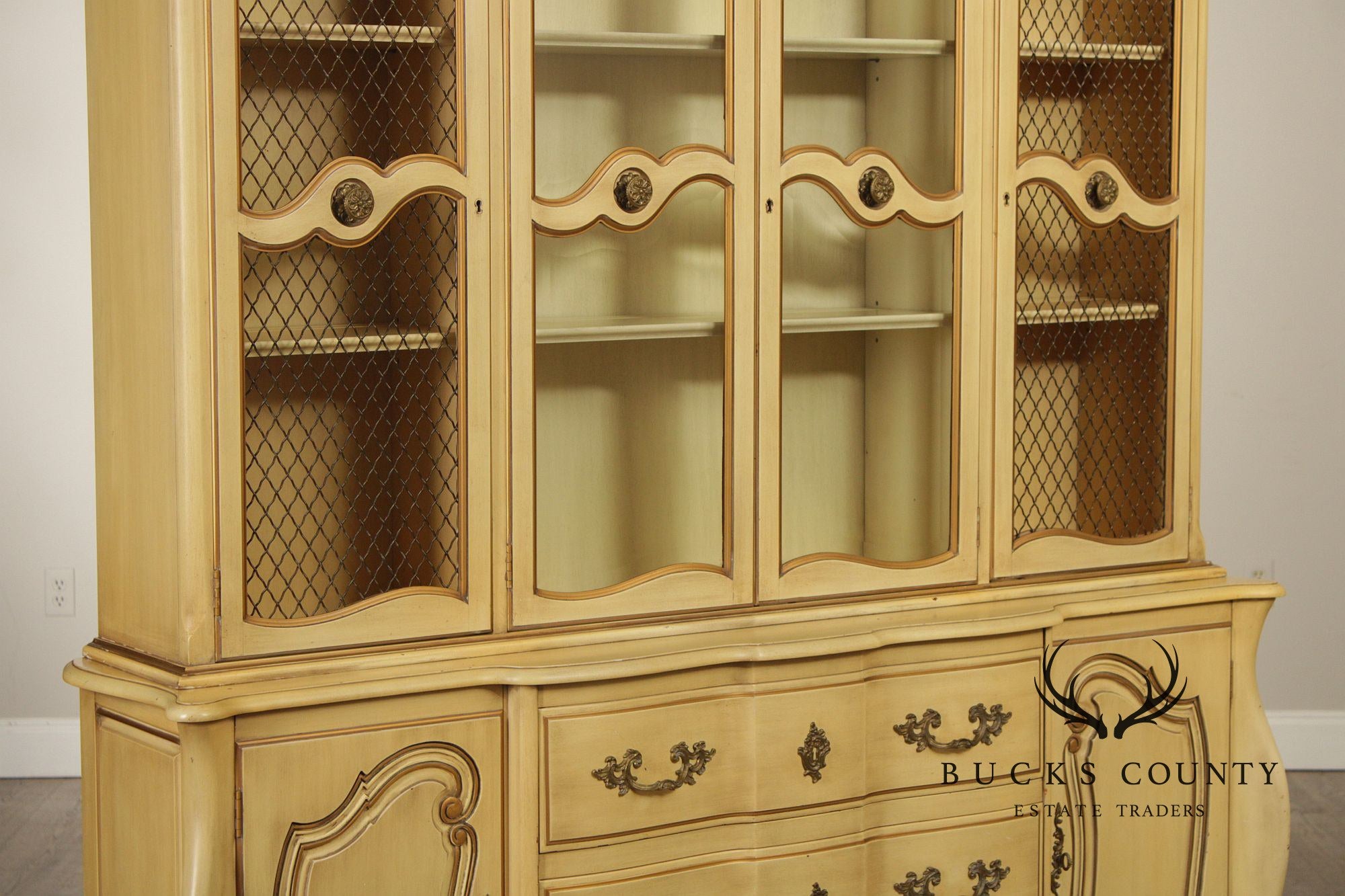French Provincial Style Vintage Painted China Cabinet