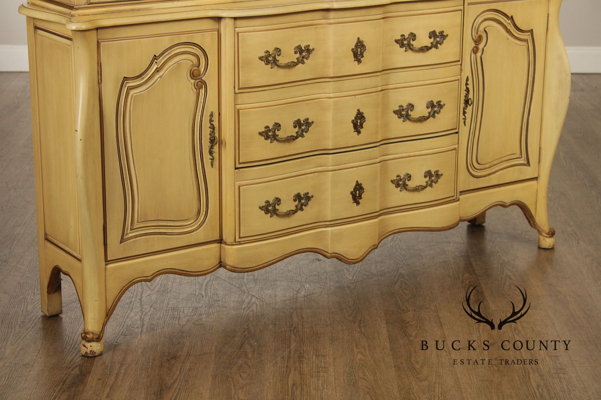French Provincial Style Vintage Painted China Cabinet