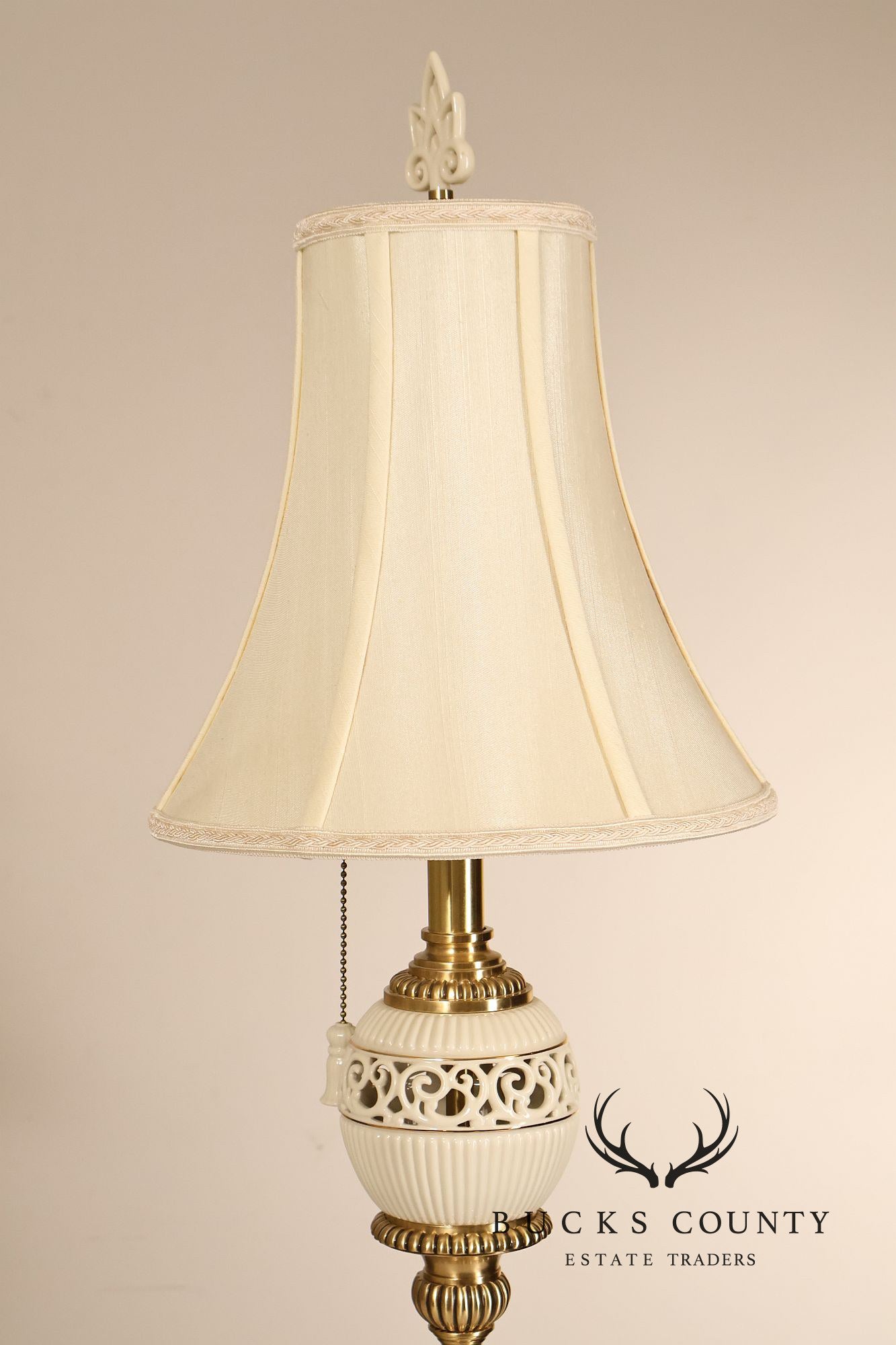 Lenox For Quoizel Pair of Brass and Porcelain Tall Table Lamps