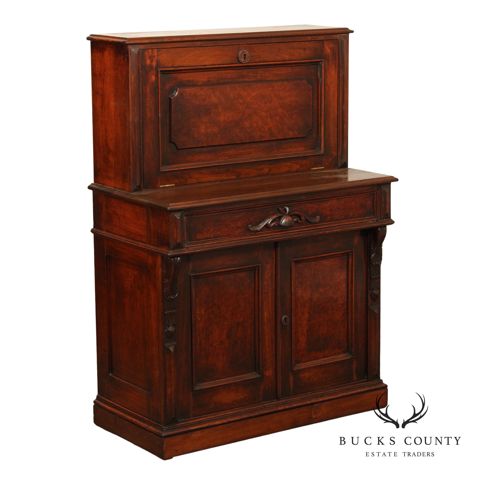 Antique Renaissance Revival Carved Walnut Drop-Front Desk