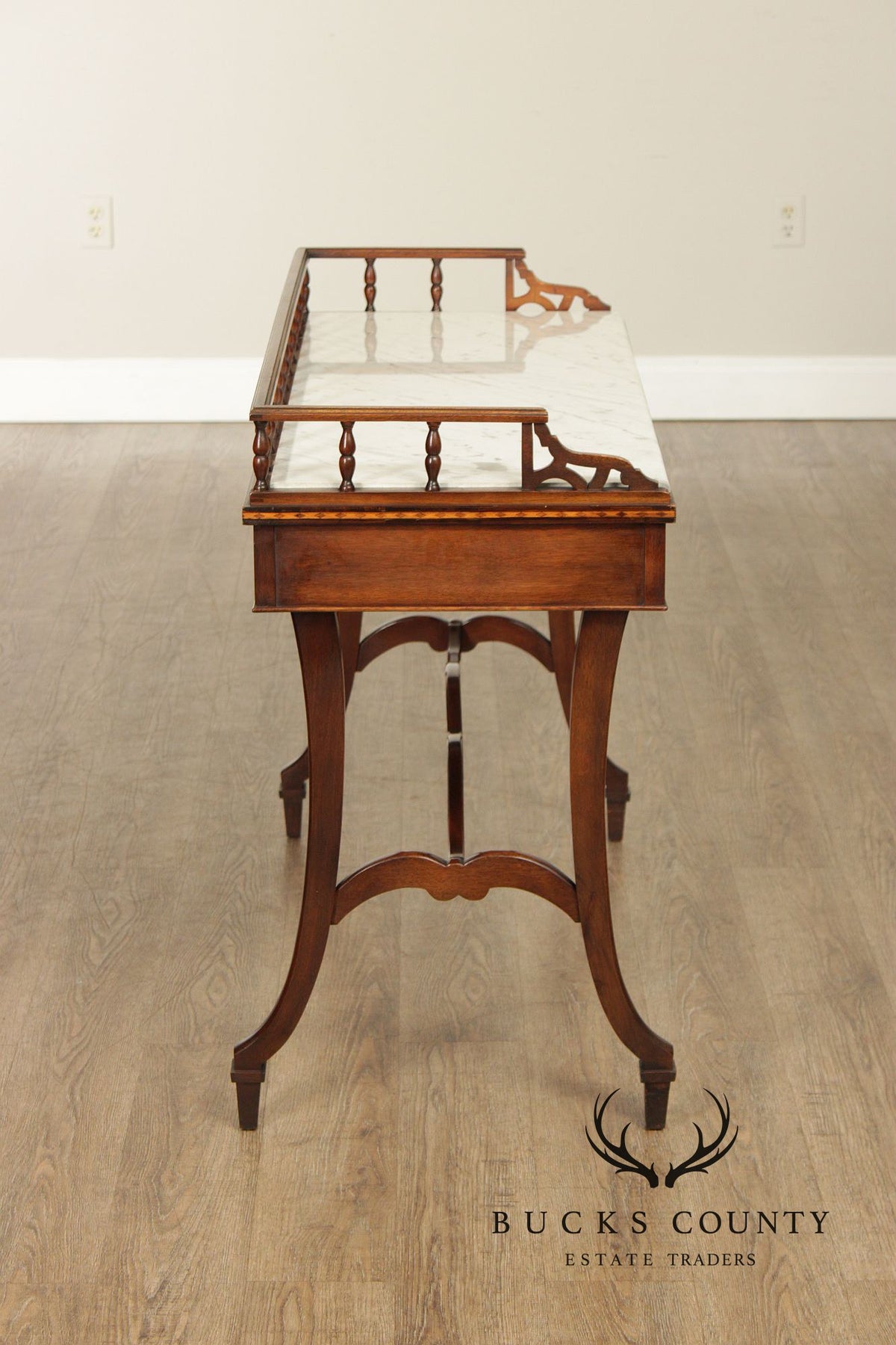 Vintage Hepplewhite Style Mahogany Marble Top Console Server Table