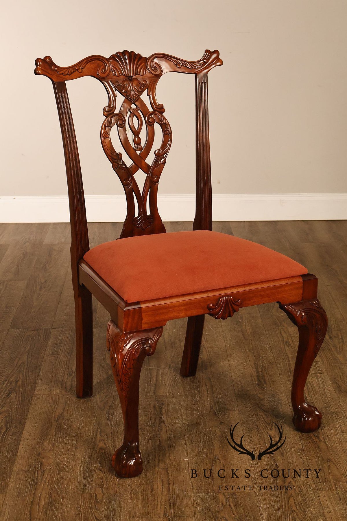 Chippendale Style Set Of 4 Carved Mahogany Side Dining Chairs