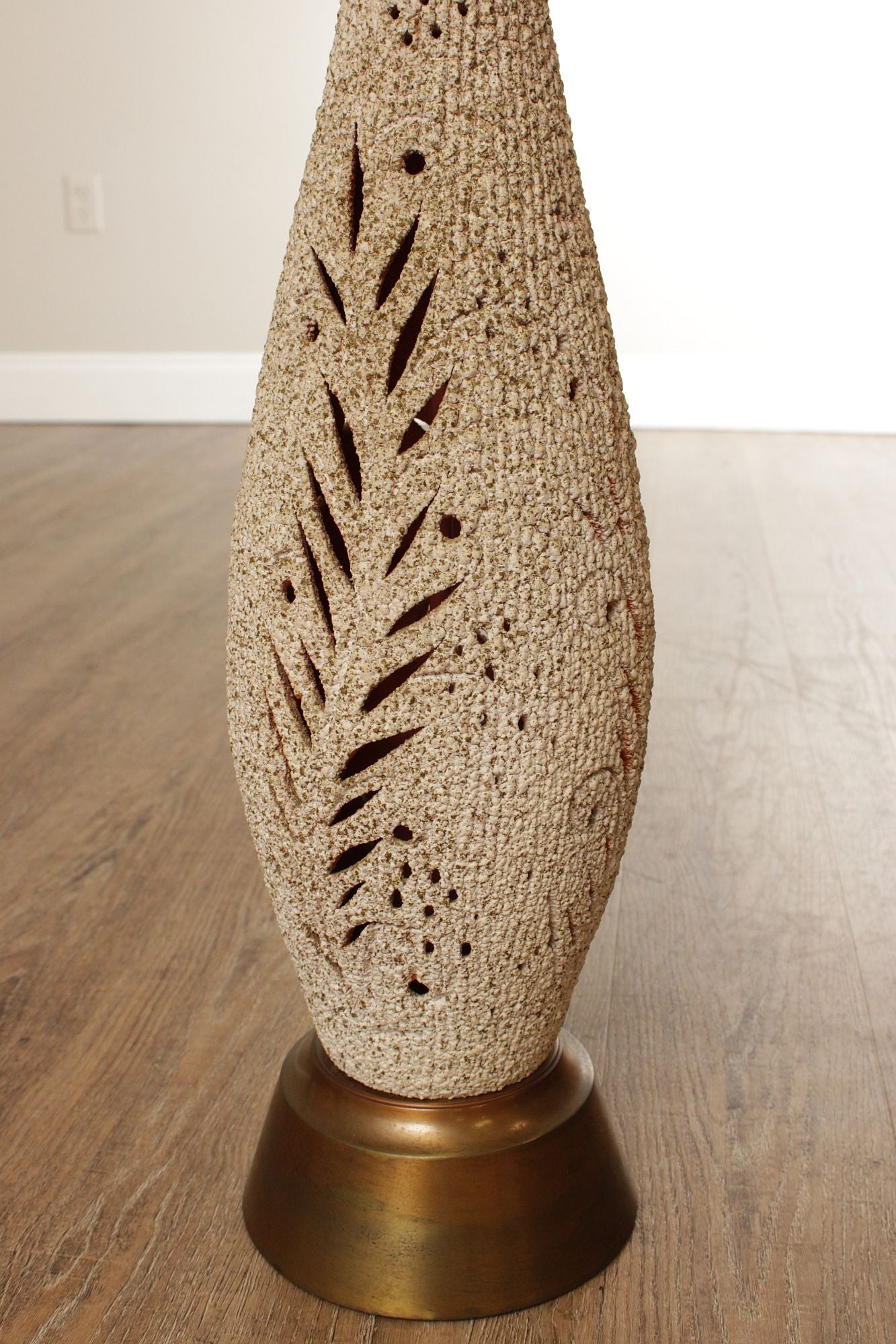 Mid Century Modern Textured Glazed Tall Terracotta Table Lamp