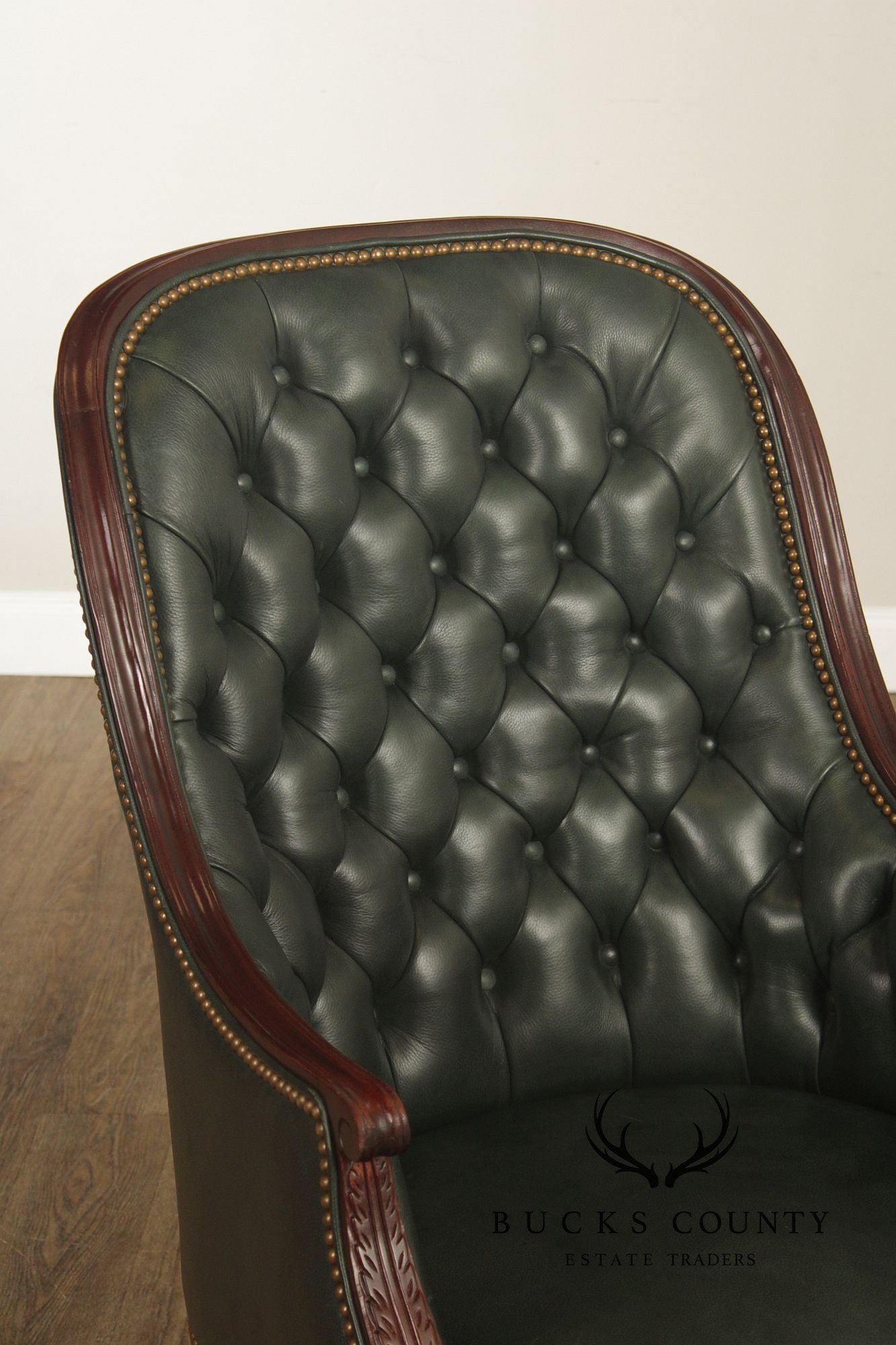 Hancock & Moore Traditional Green Leather Tufted Swivel Desk Chair