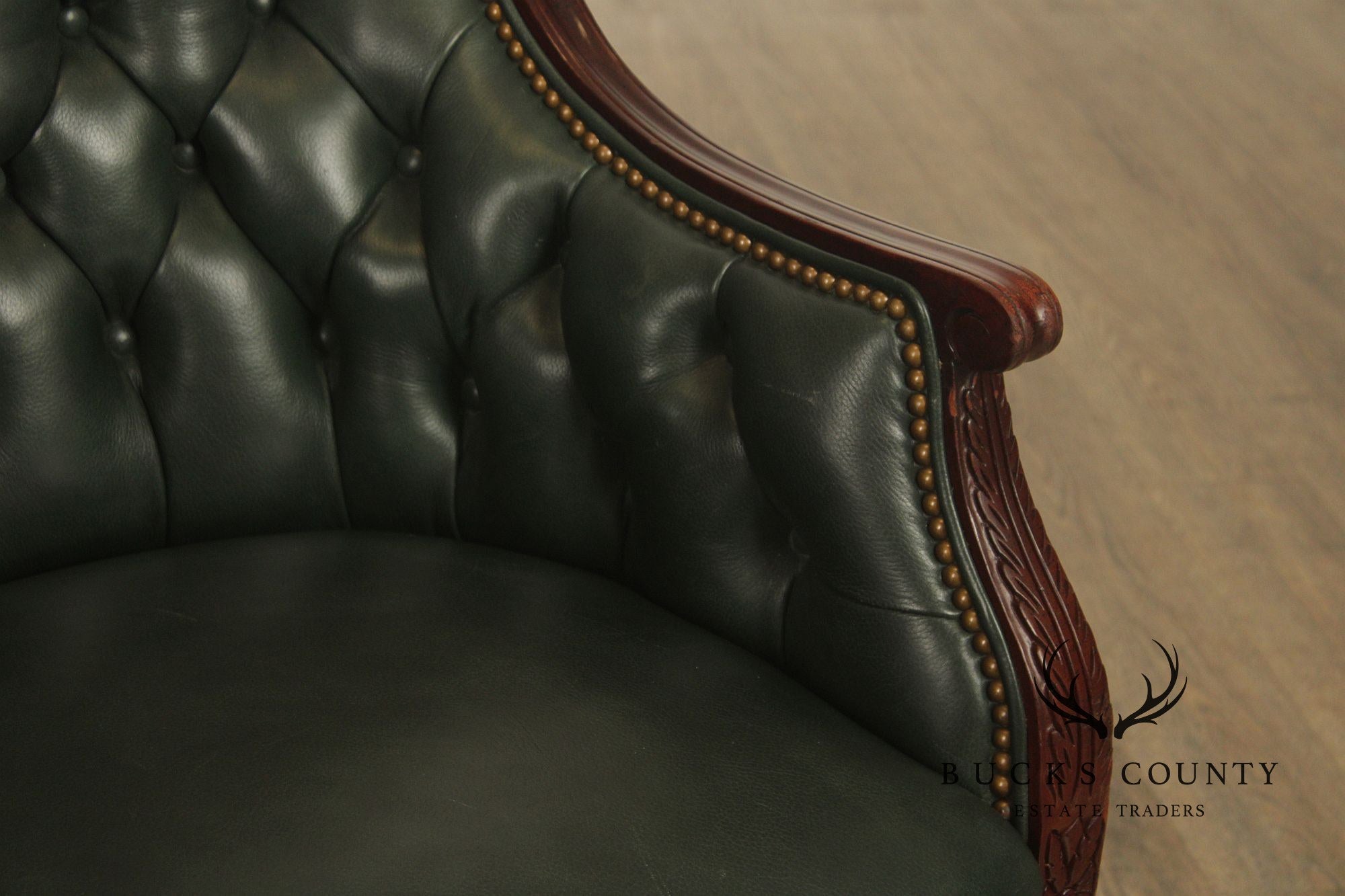 Hancock & Moore Traditional Green Leather Tufted Swivel Desk Chair