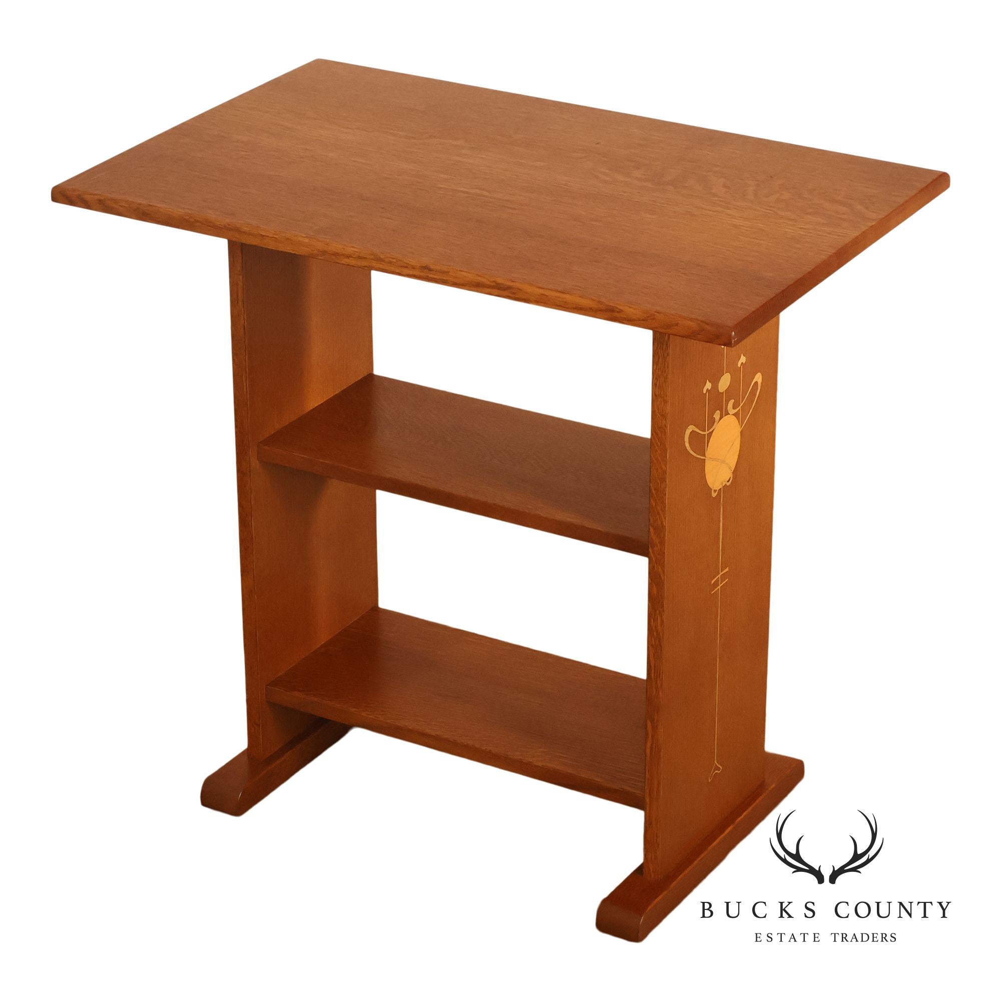 Stickley Mission Collection Harvey Ellis Inlaid Oak Tiered Occasional Table