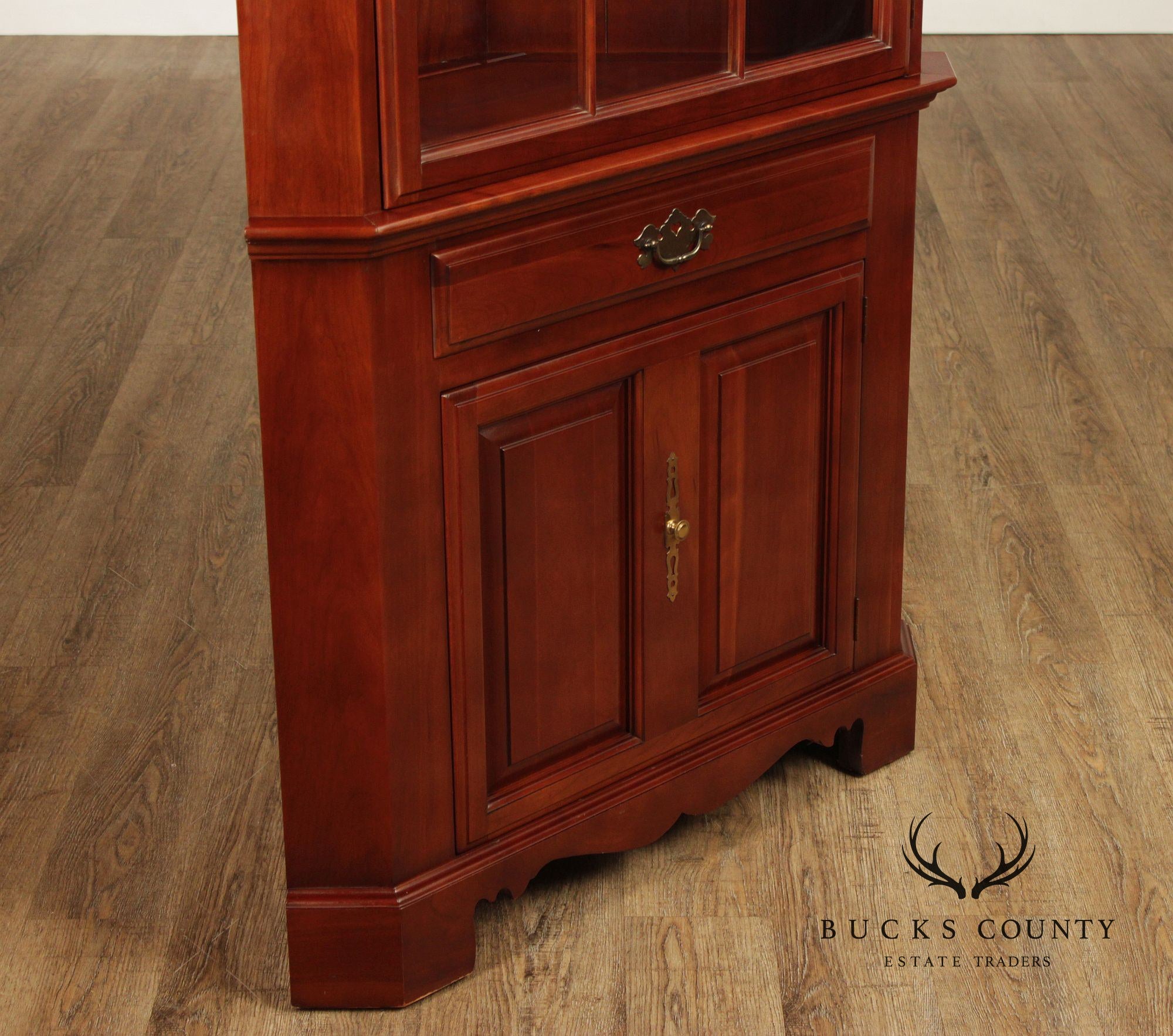 J.B. Van Sciver Traditional Pair Of Cherry Lighted Corner Cabinets