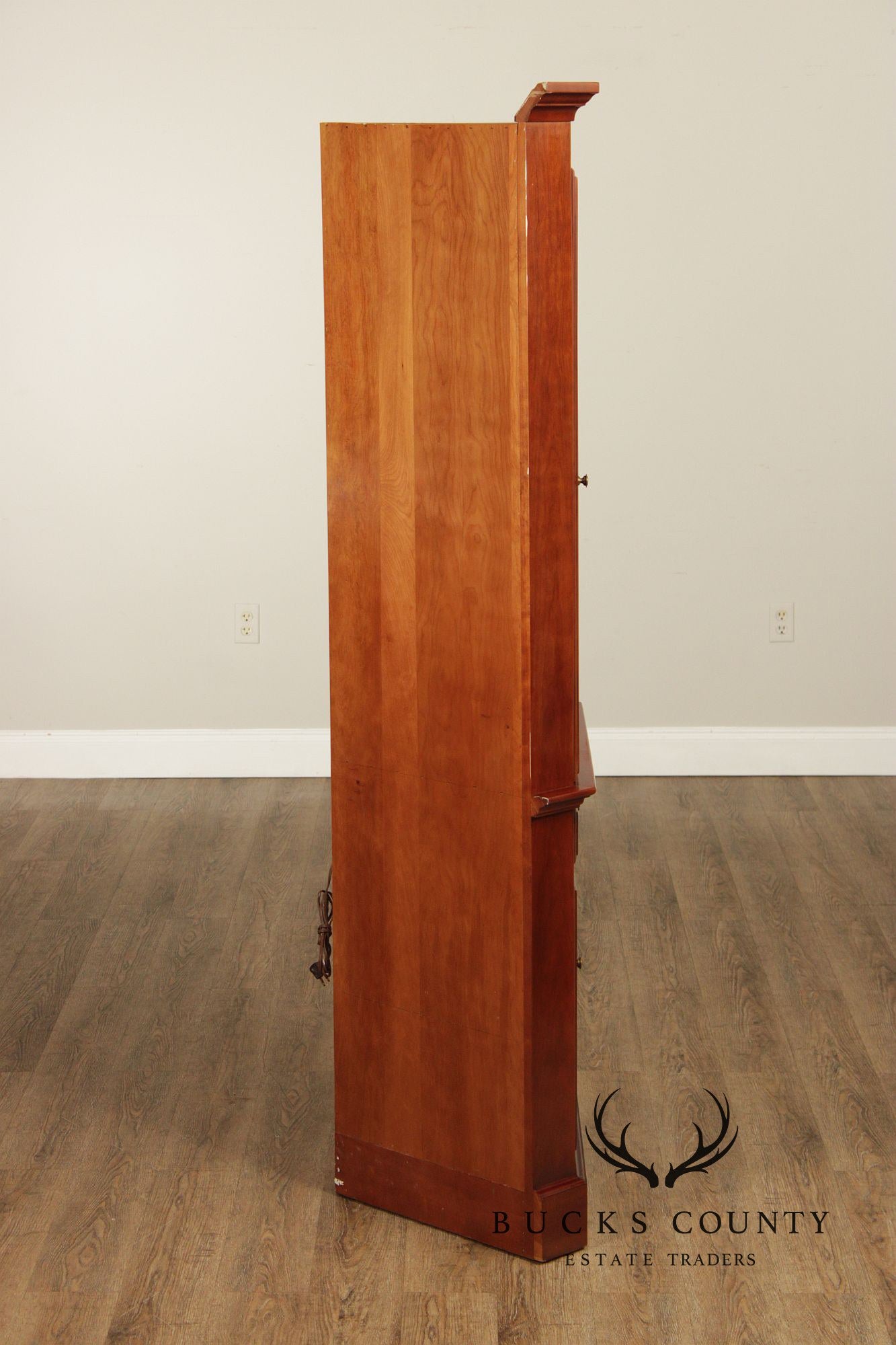J.B. Van Sciver Traditional Pair Of Cherry Lighted Corner Cabinets