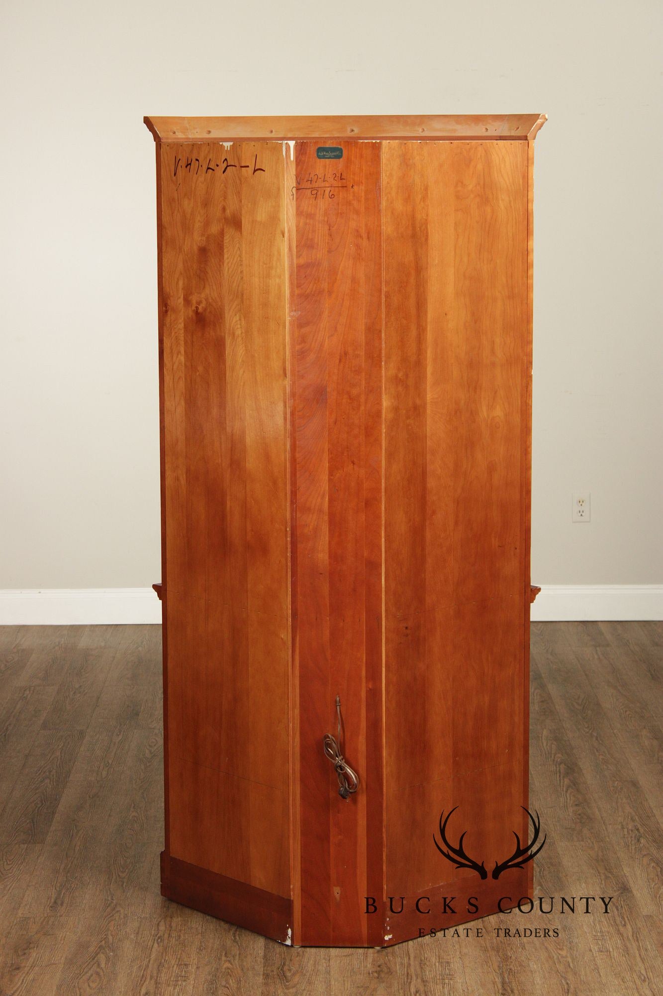 J.B. Van Sciver Traditional Pair Of Cherry Lighted Corner Cabinets